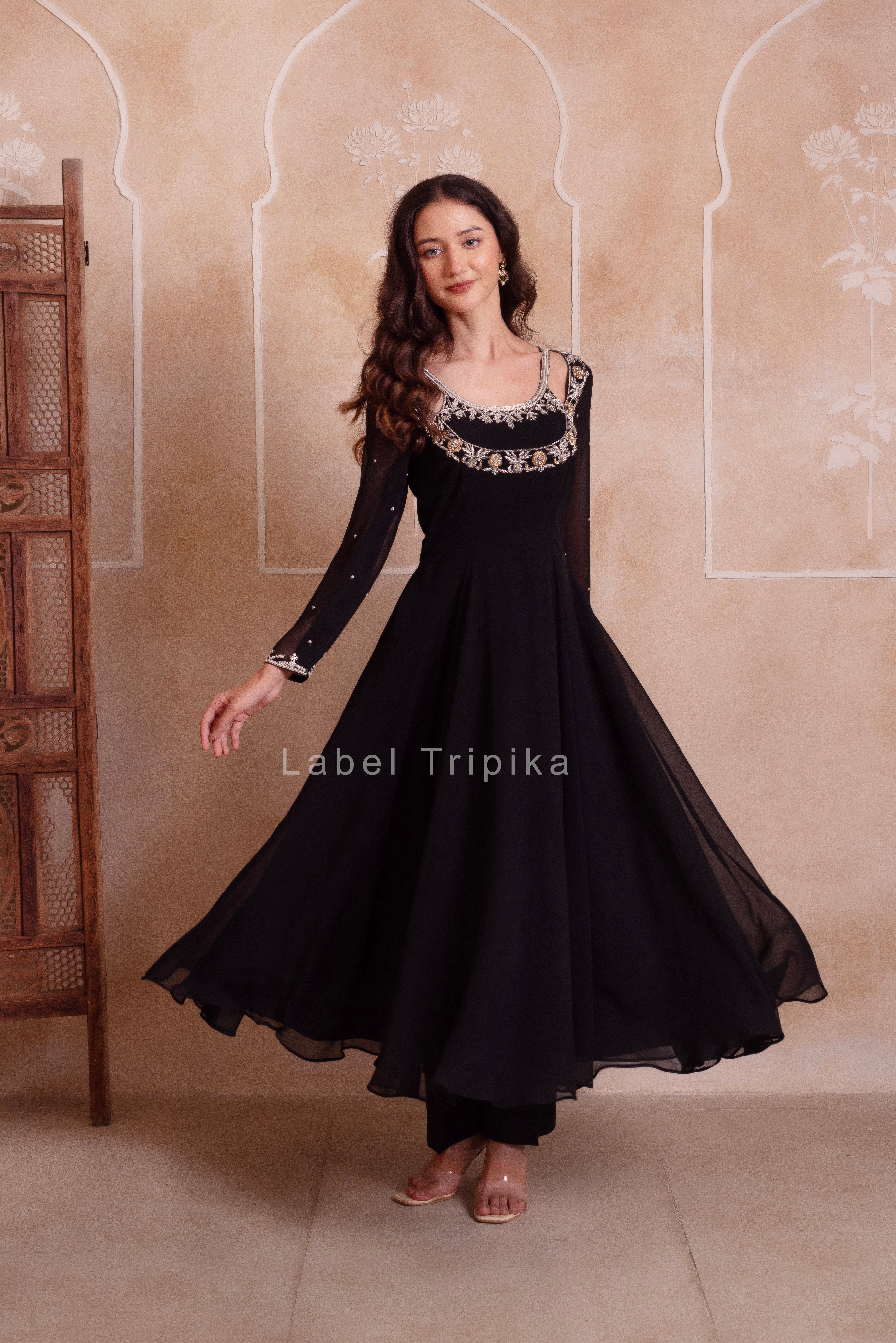 Black Georgette Handwork Anarkali Suit Set