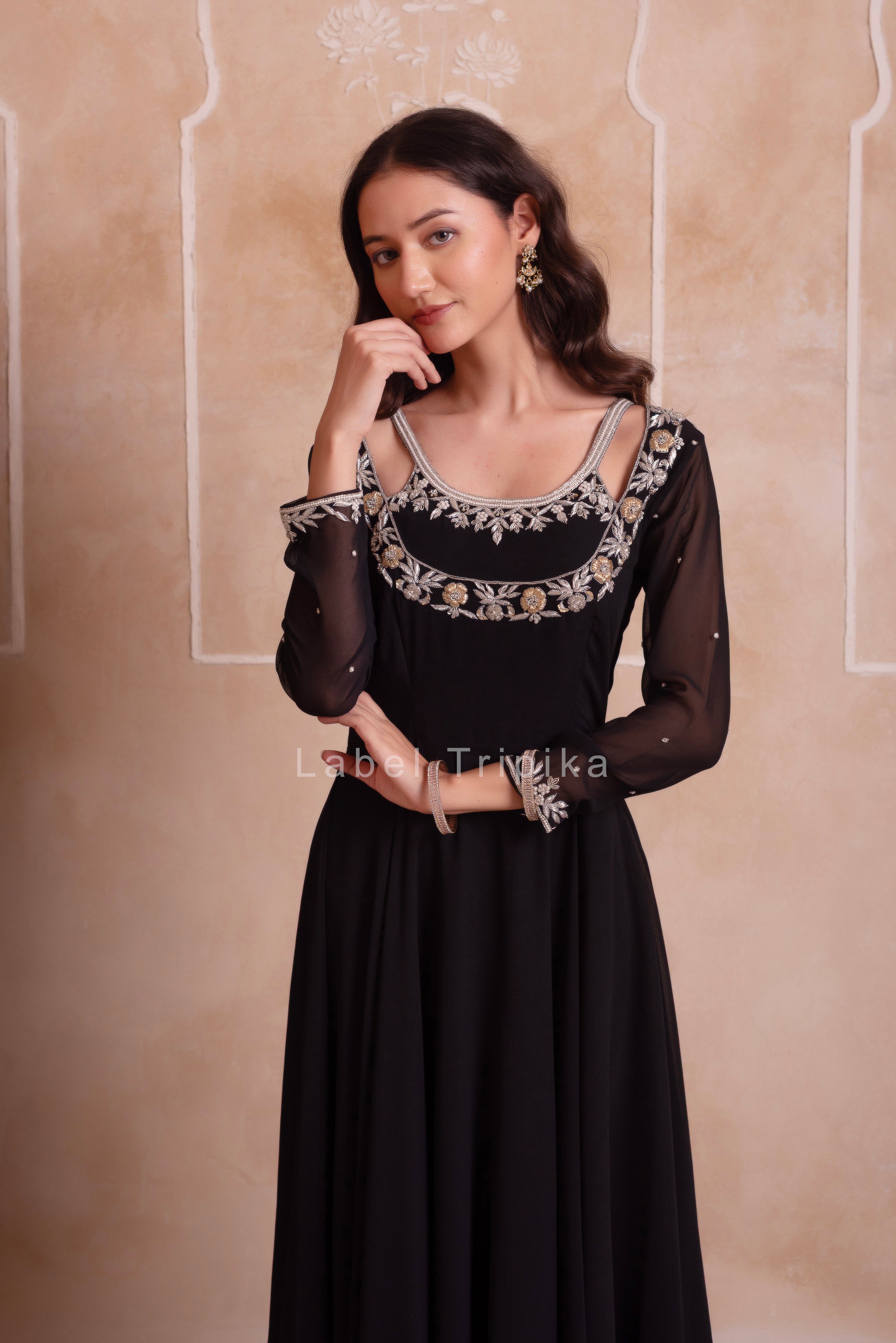 Black Georgette Handwork Anarkali Suit Set