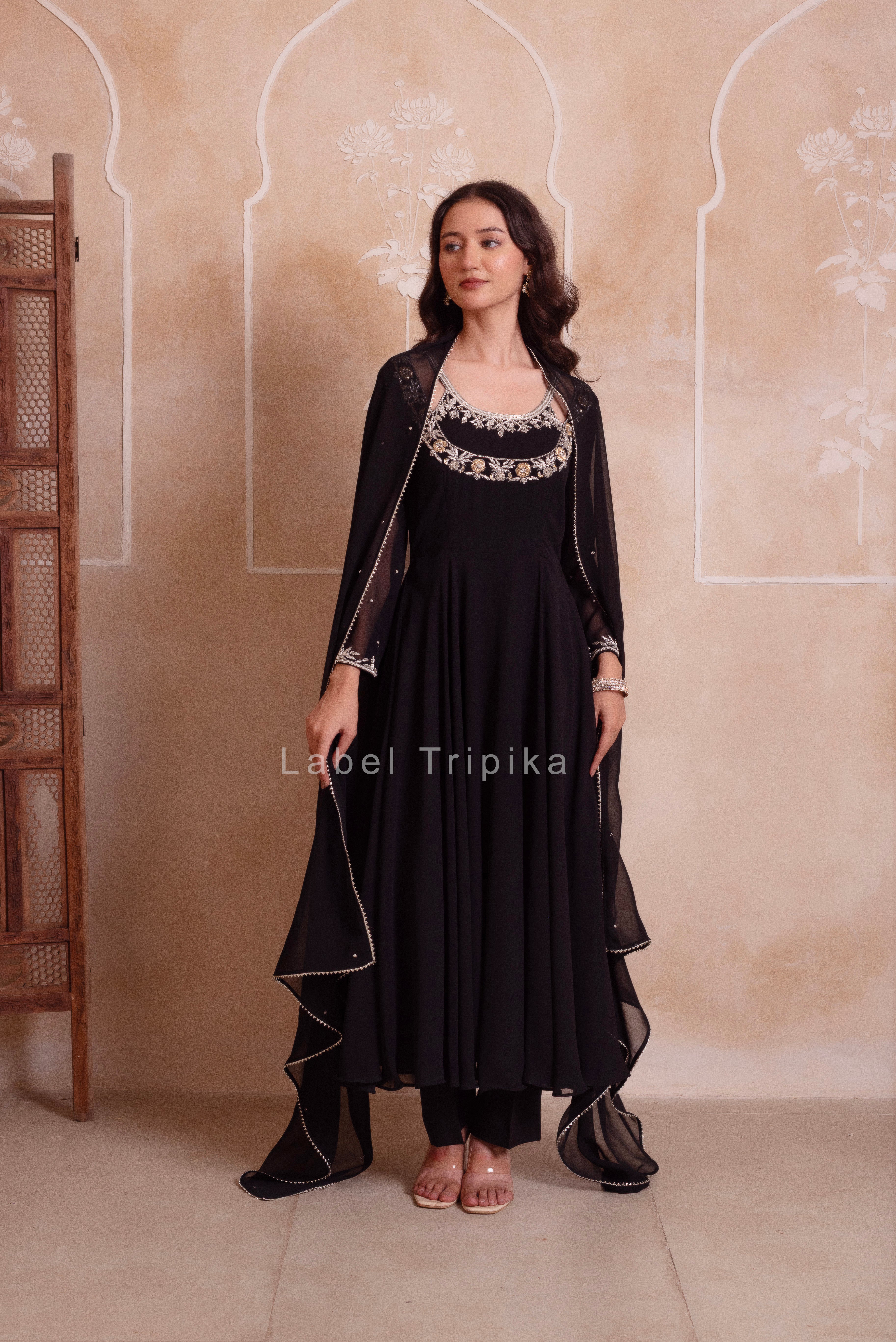 Black Georgette Handwork Anarkali Suit Set