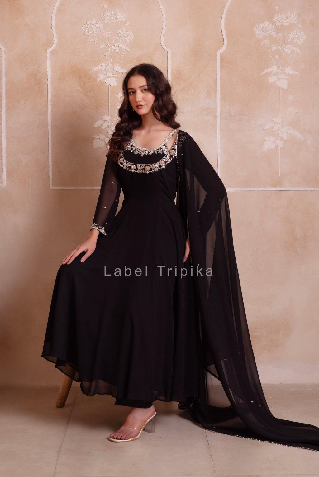 Black Georgette Handwork Anarkali Suit Set - LabelTrpika | Premium Womens Wear