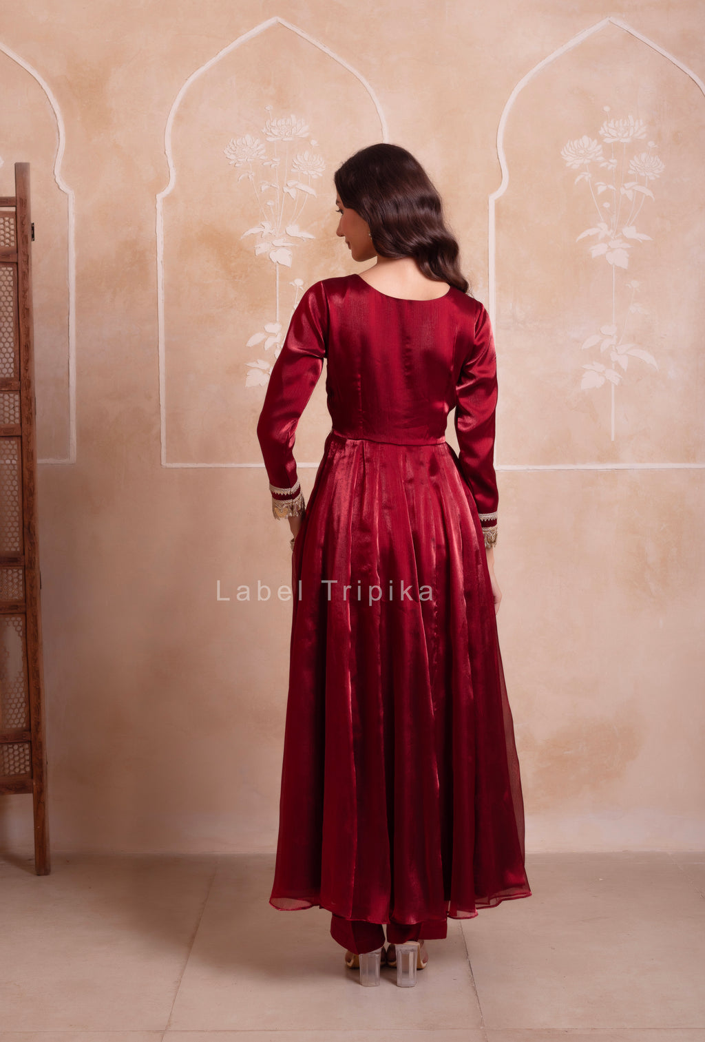 Maroon Organza Handwork Anarkali Suit Set