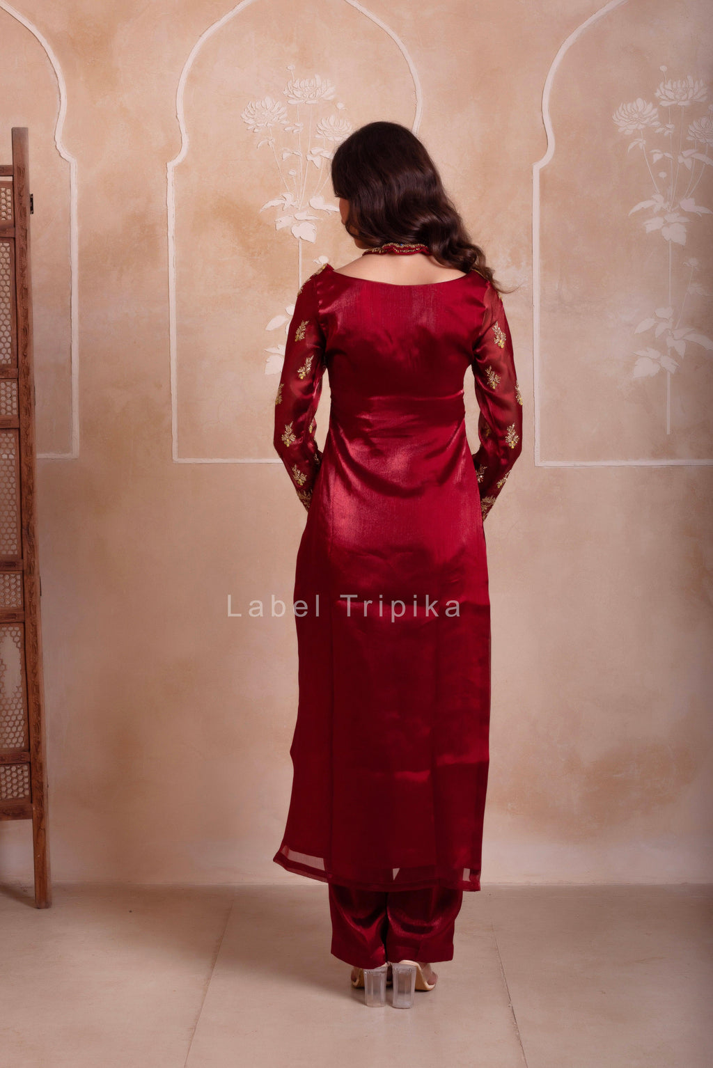 Maroon Organza Handwork Kurta Set - LabelTrpika | Premium Womens Wear