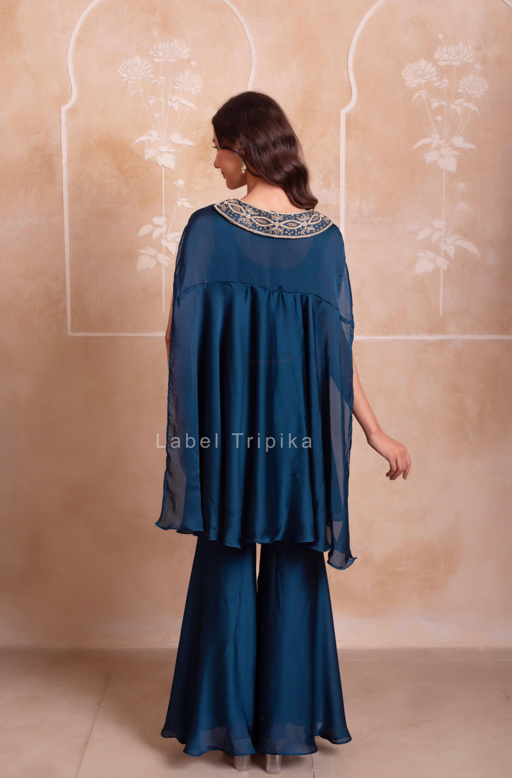 Teal Blue Satin Handwork Coord Set - LabelTrpika | Premium Womens Wear