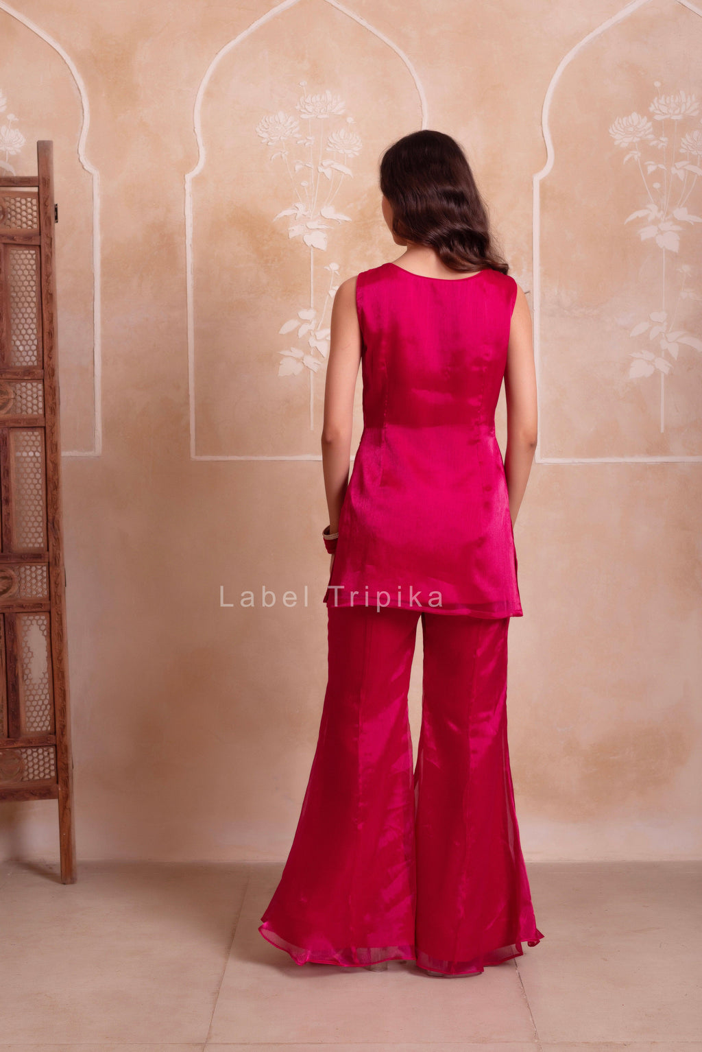 Magenta Organza Handwork Palazzo Set With Embroidered Dupatta - LabelTrpika | Premium Womens Wear