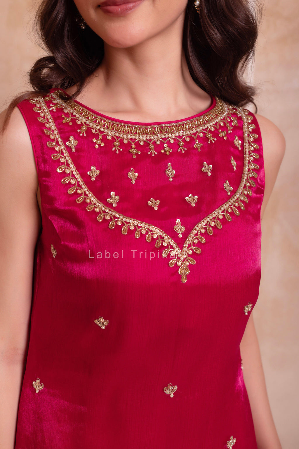 Magenta Organza Handwork Palazzo Set With Embroidered Dupatta - LabelTrpika | Premium Womens Wear