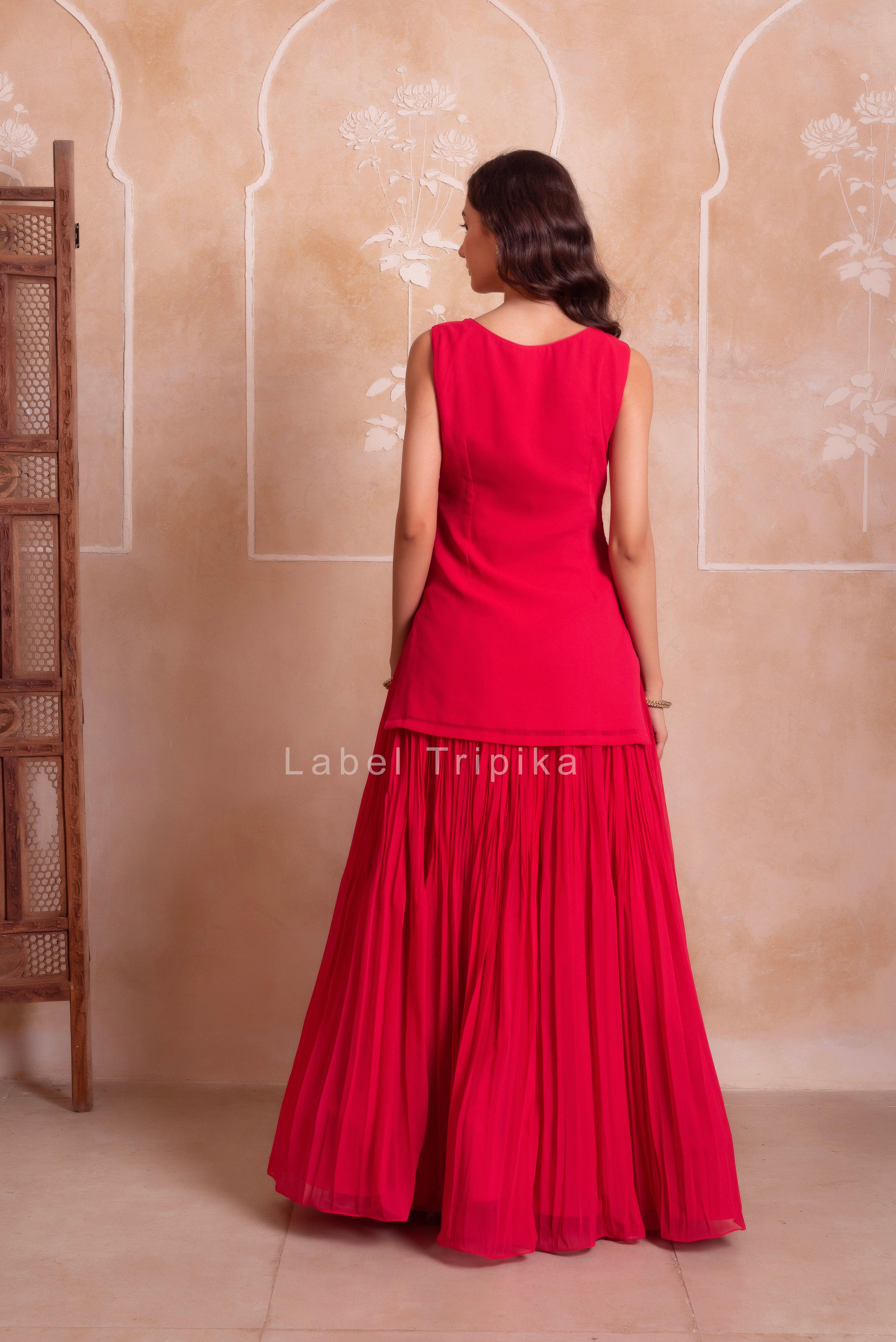 Carrot Pink Georgette Handwork Sharara Set With Handwork Dupatta - LabelTrpika | Premium Womens Wear