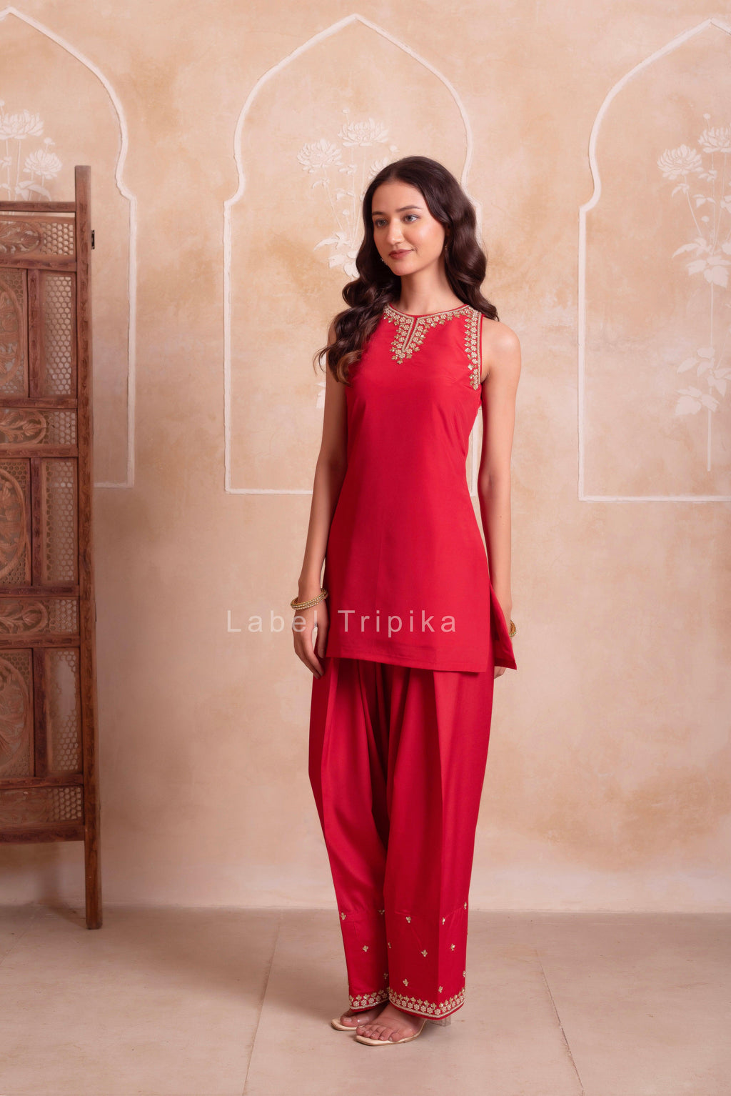 Red Farshi Kurta Salwar Handwork Dupattta Set - LabelTrpika | Premium Womens Wear