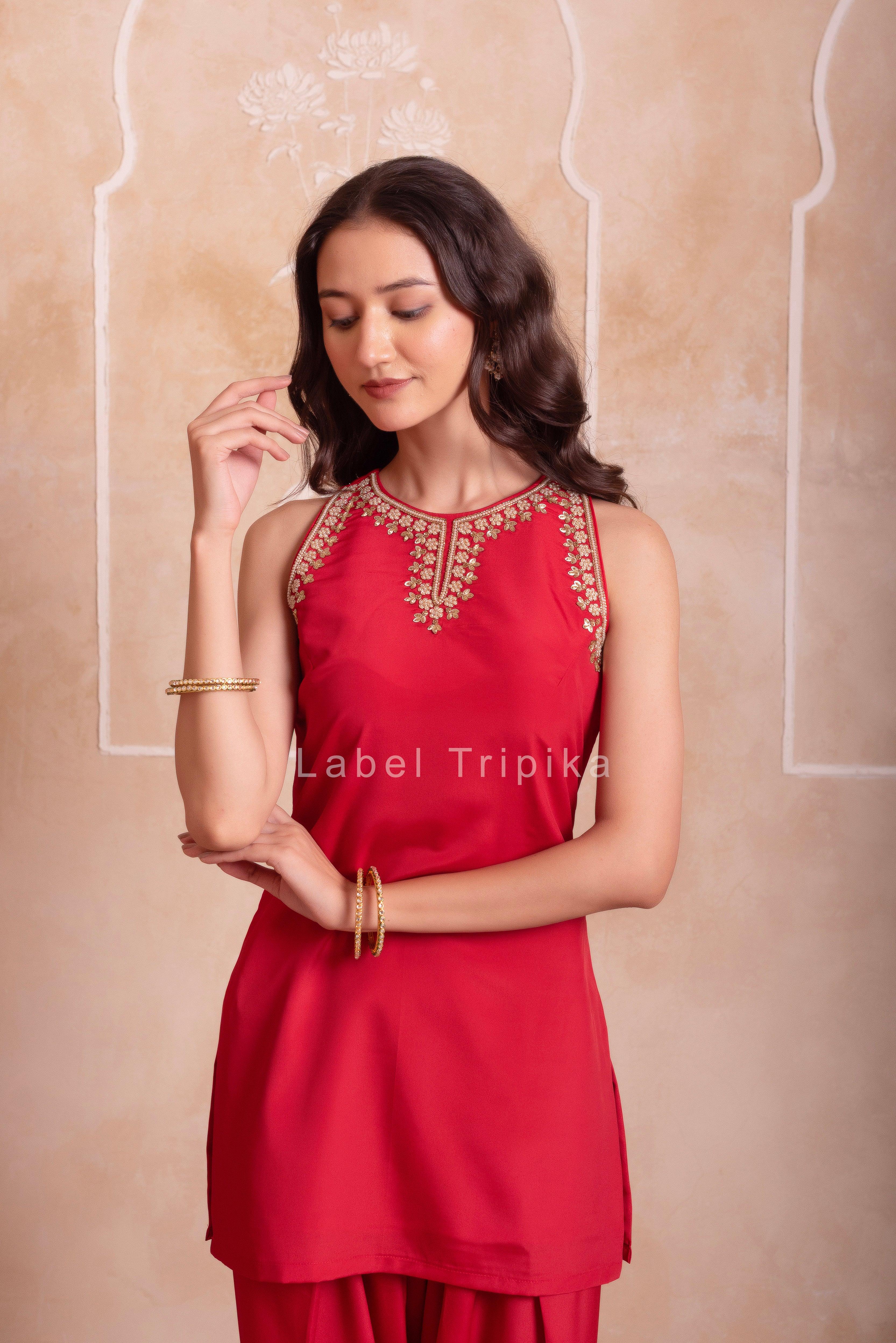 Red Farshi Kurta Salwar Handwork Dupattta Set - LabelTrpika | Premium Womens Wear