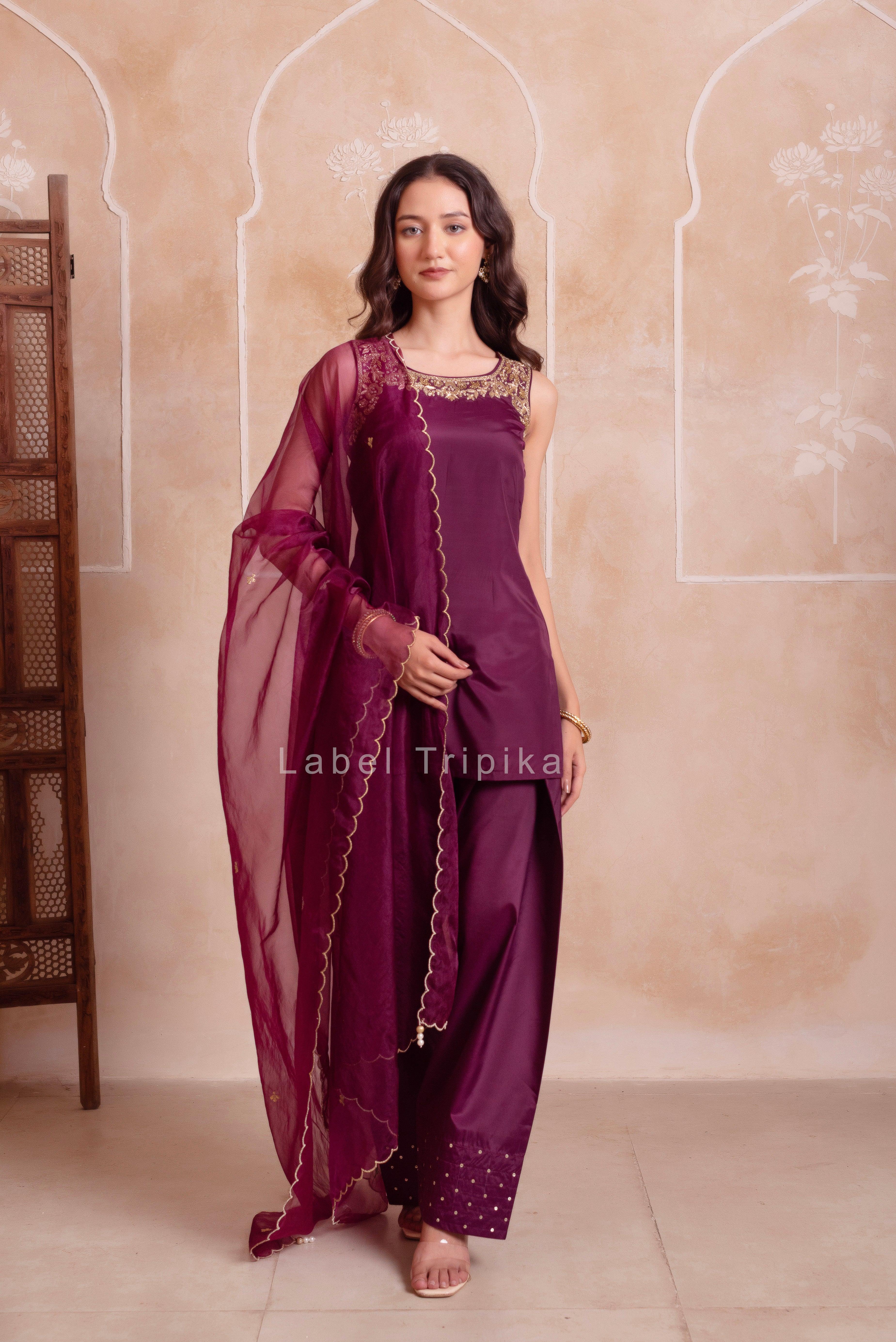 Purple Farshi Salwar Handwork Dupatta Set - LabelTrpika | Premium Womens Wear
