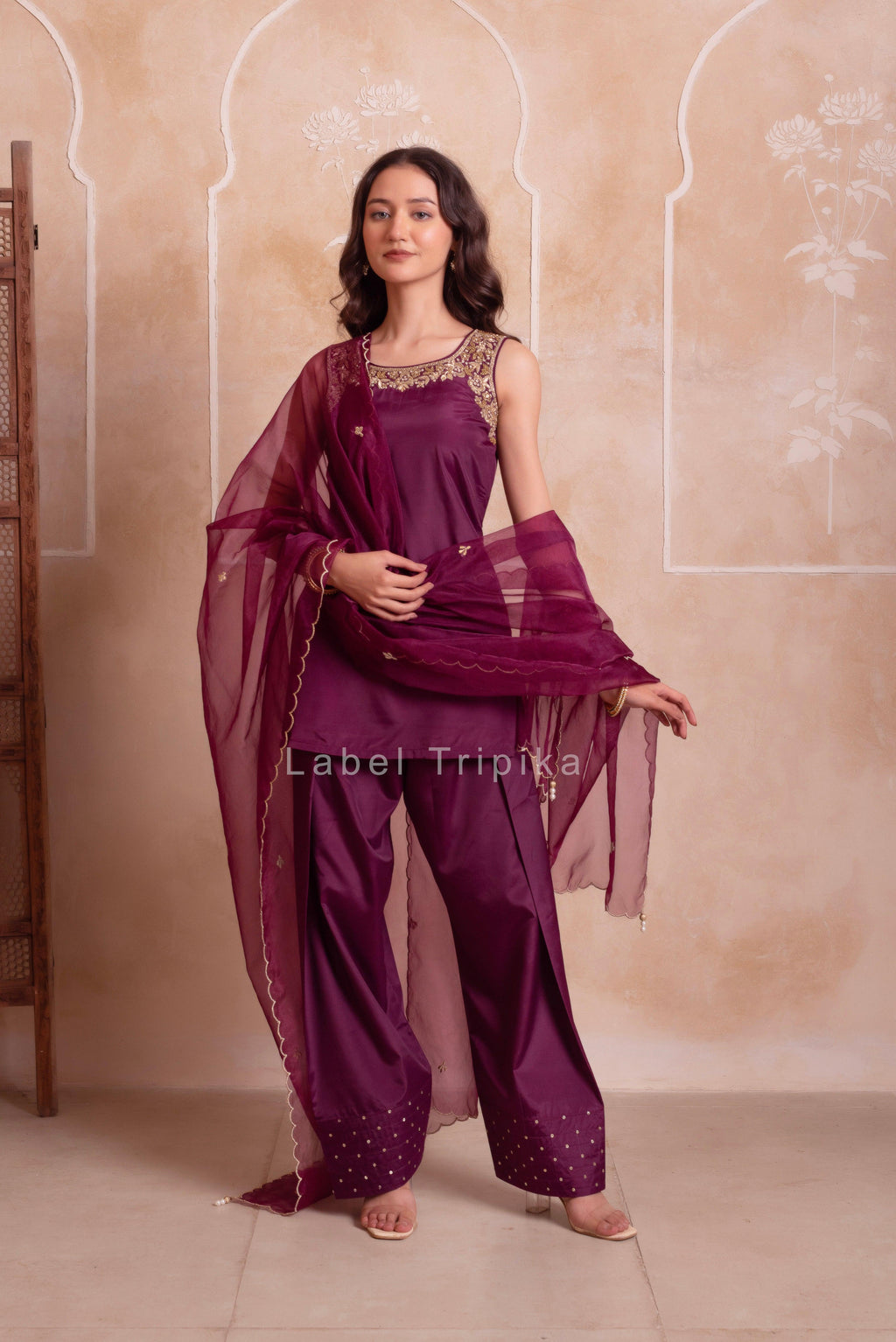 Purple Farshi Salwar Handwork Dupatta Set - LabelTrpika | Premium Womens Wear
