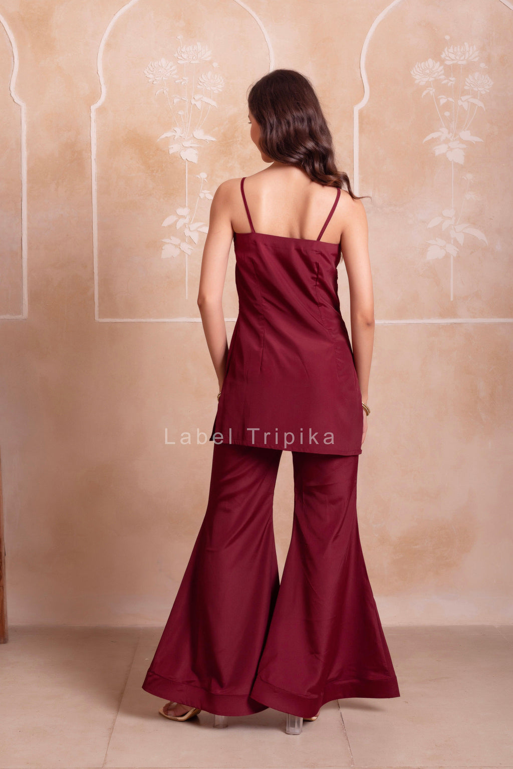 Maroon Handwork Sharara Set With Scalloped Dupatta - LabelTrpika | Premium Womens Wear