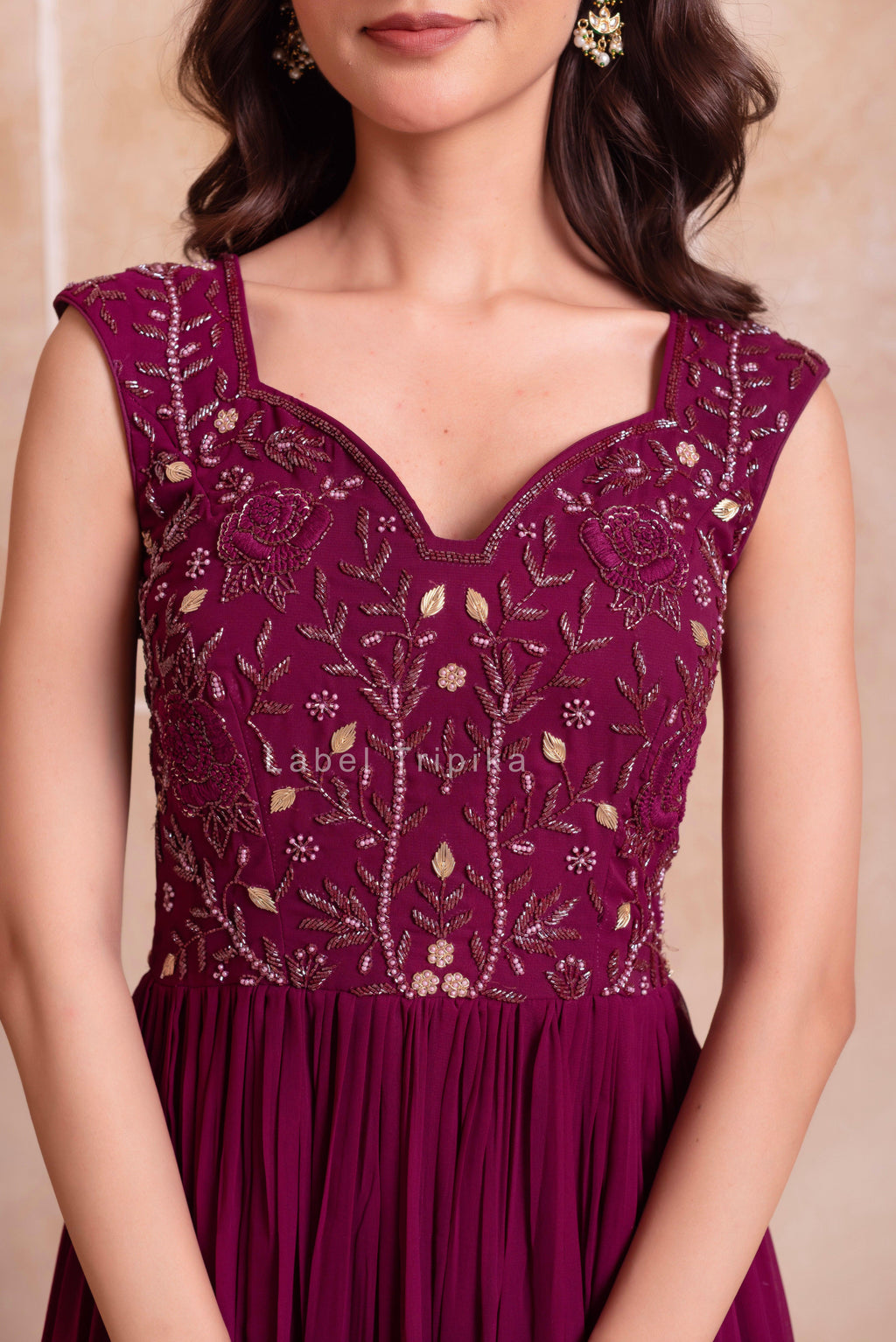 Purple Georgette Handwork Five Tier Suit Set With Frill Dupatta - LabelTrpika | Premium Womens Wear