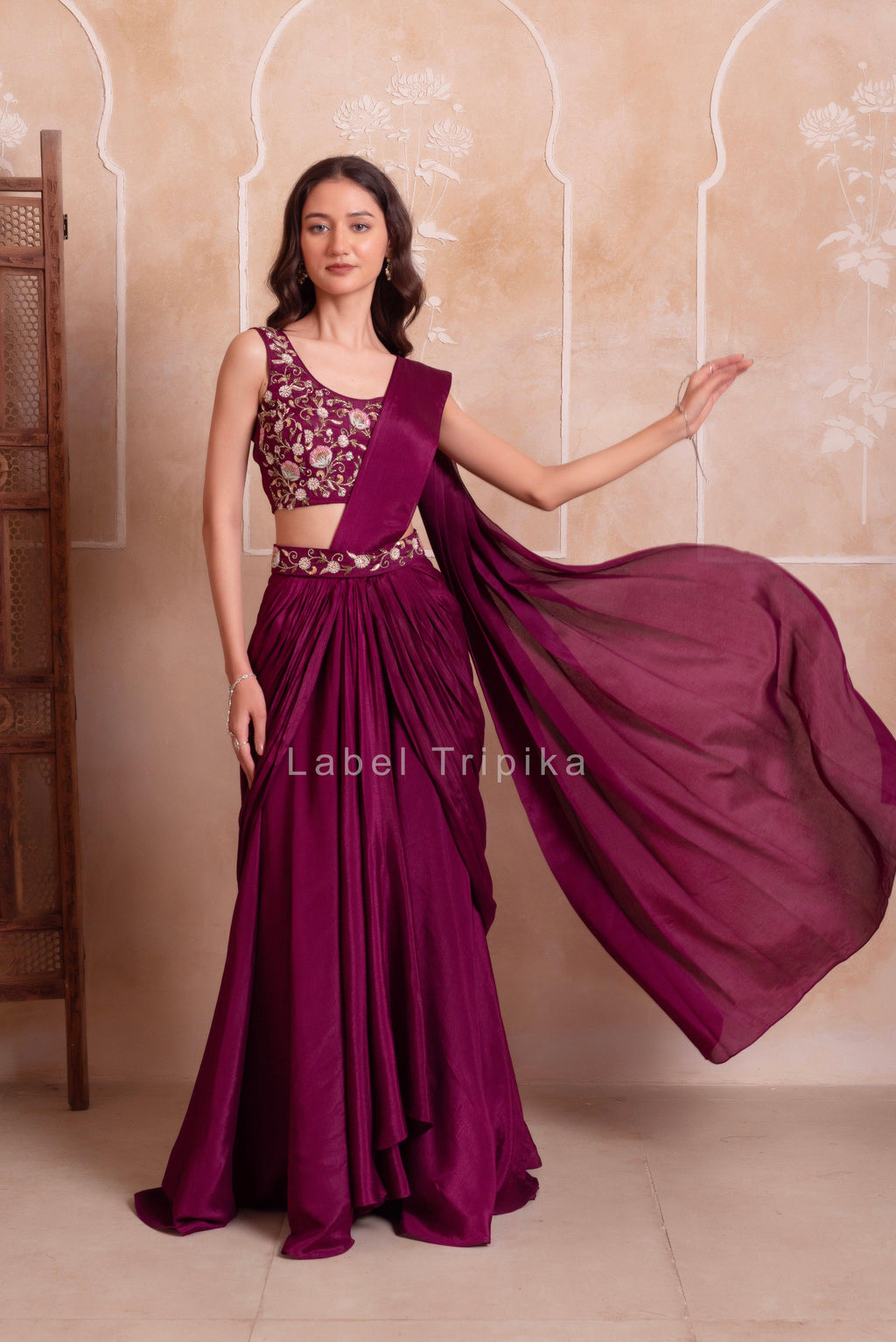 Purple Handwork Ready To Drape Saree - LabelTrpika | Premium Womens Wear