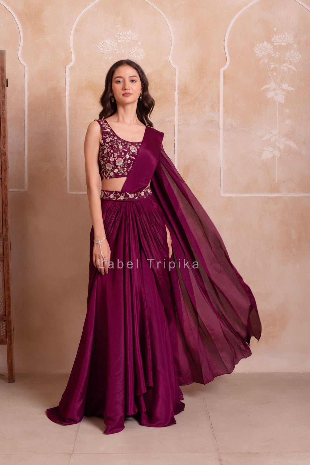 Purple Handwork Ready To Drape Saree - LabelTrpika | Premium Womens Wear