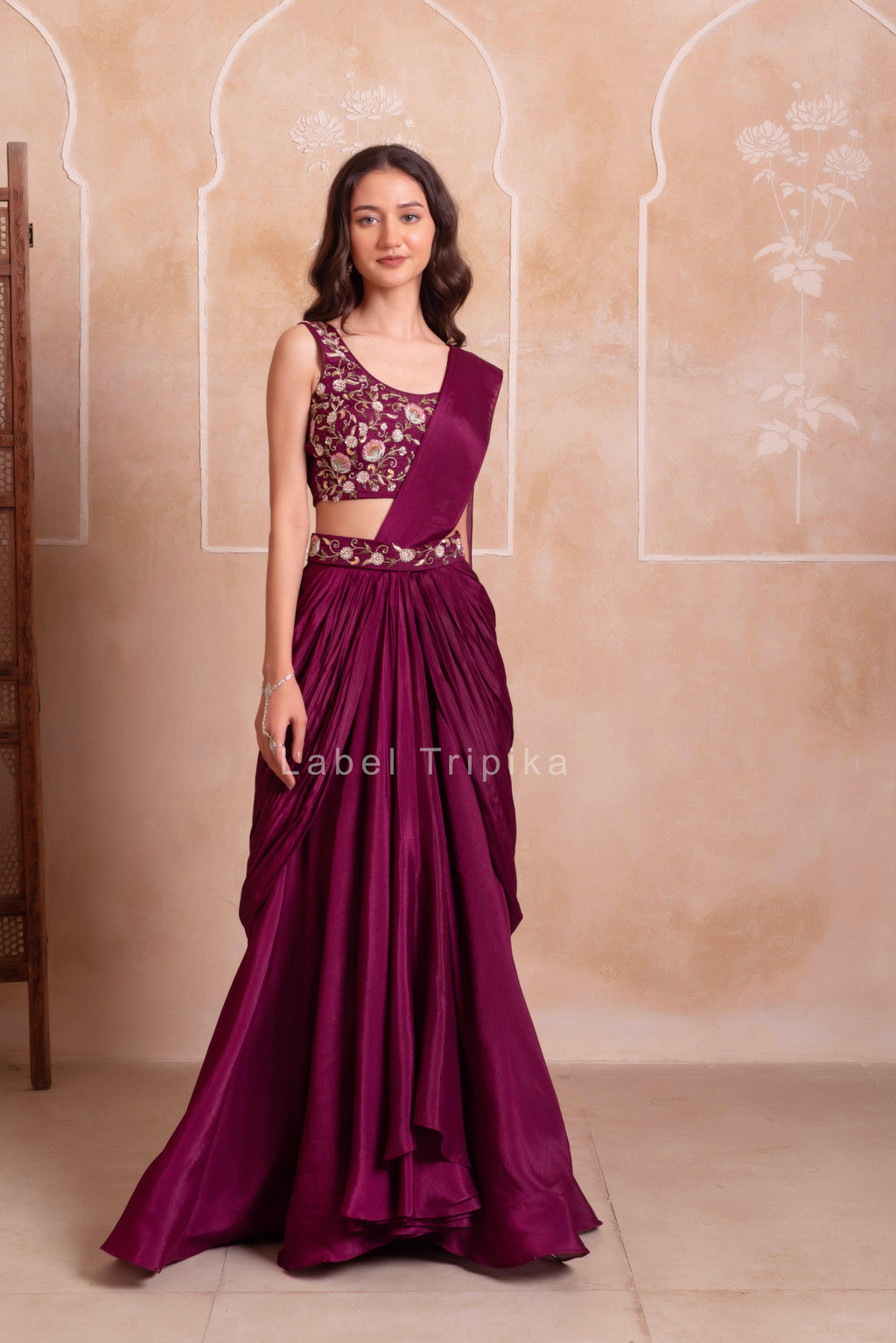 Purple Handwork Ready To Drape Saree - LabelTrpika | Premium Womens Wear