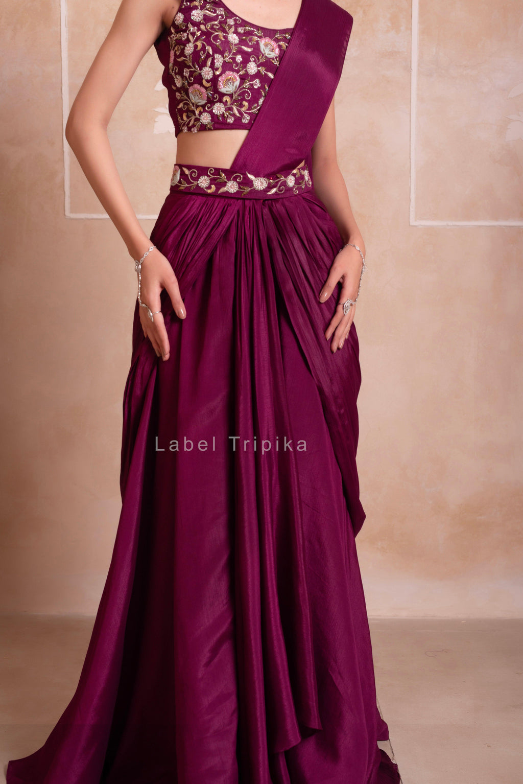 Purple Handwork Ready To Drape Saree - LabelTrpika | Premium Womens Wear