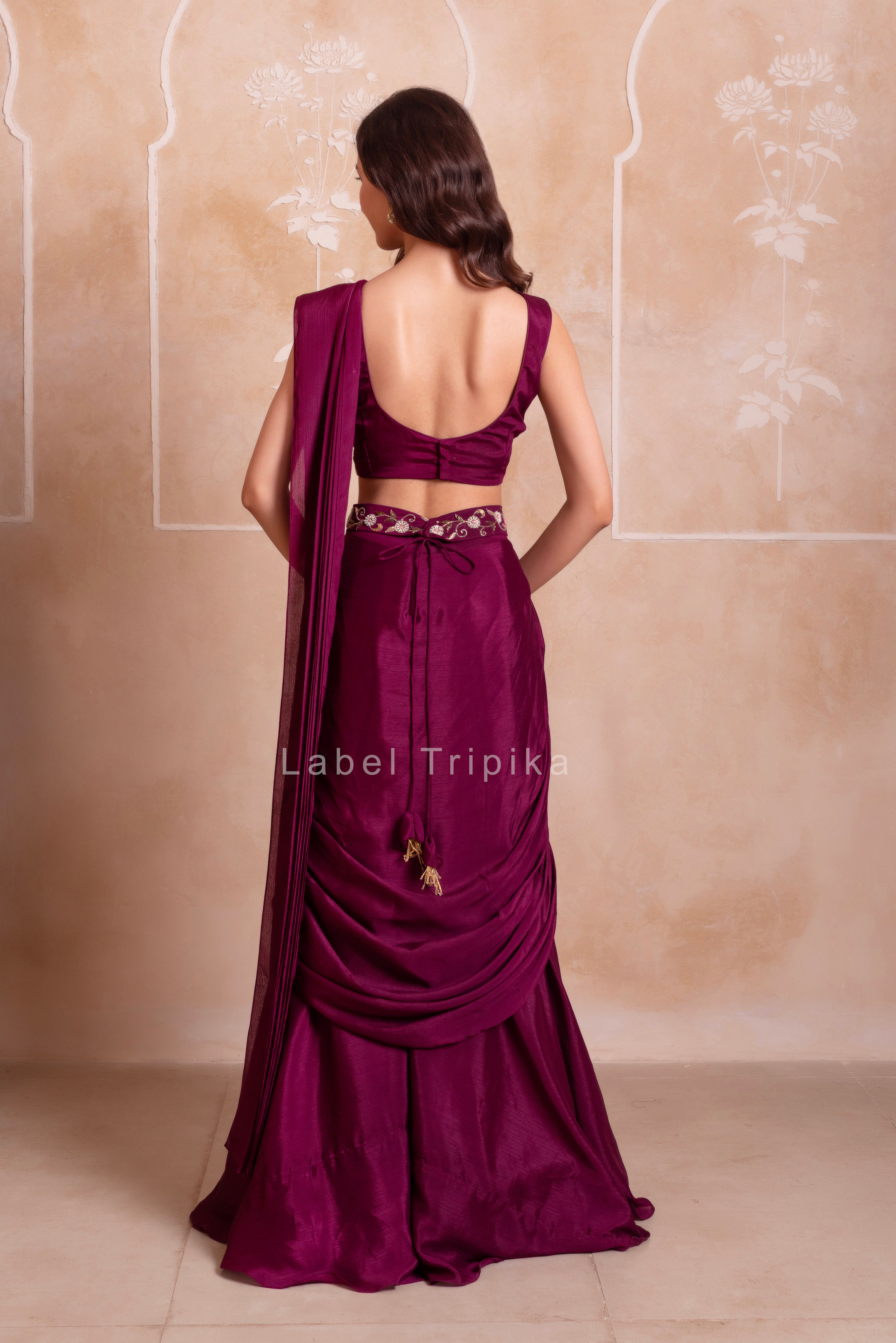 Purple Handwork Ready To Drape Saree