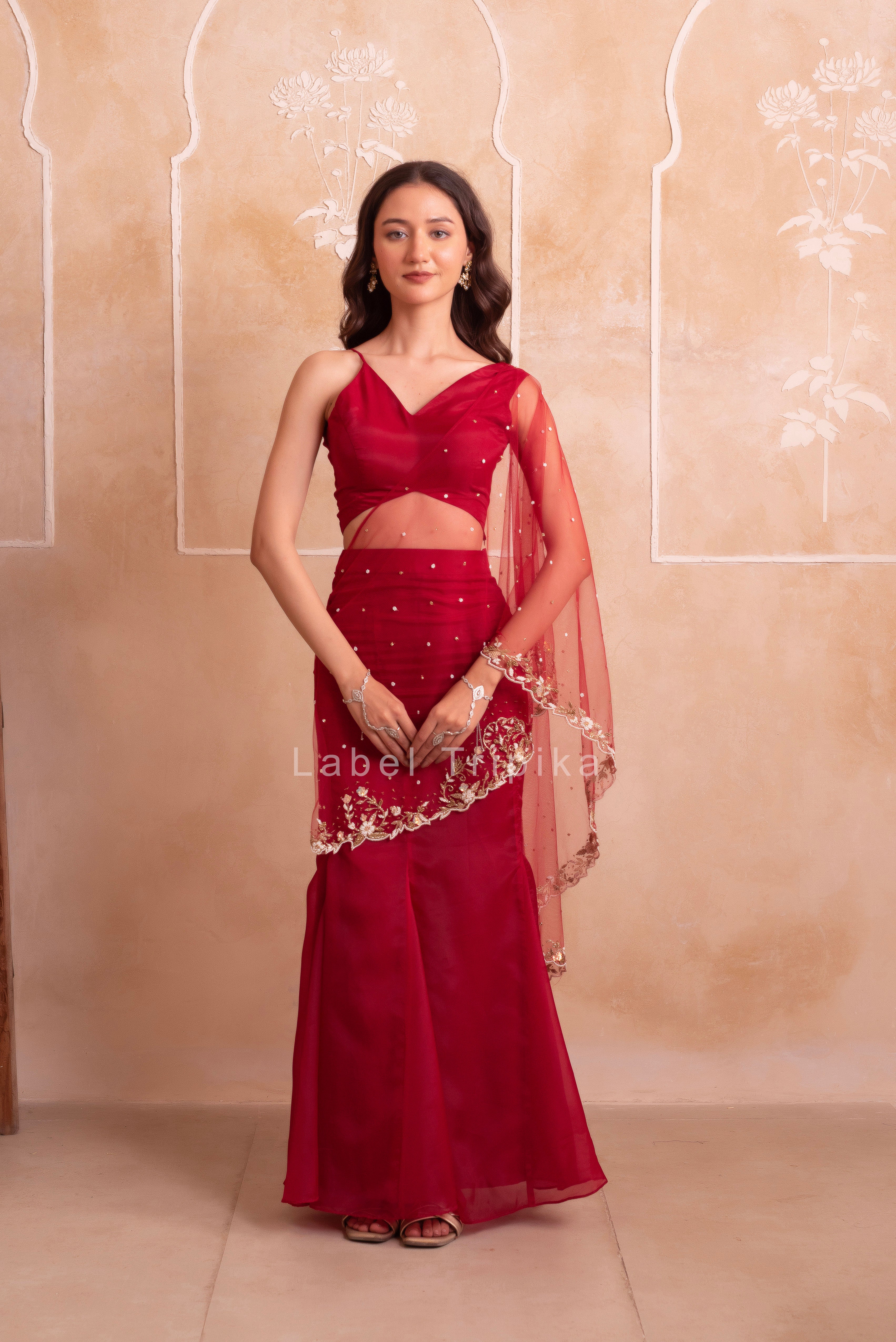 Red Fairy Handwork Organza Skirt Set