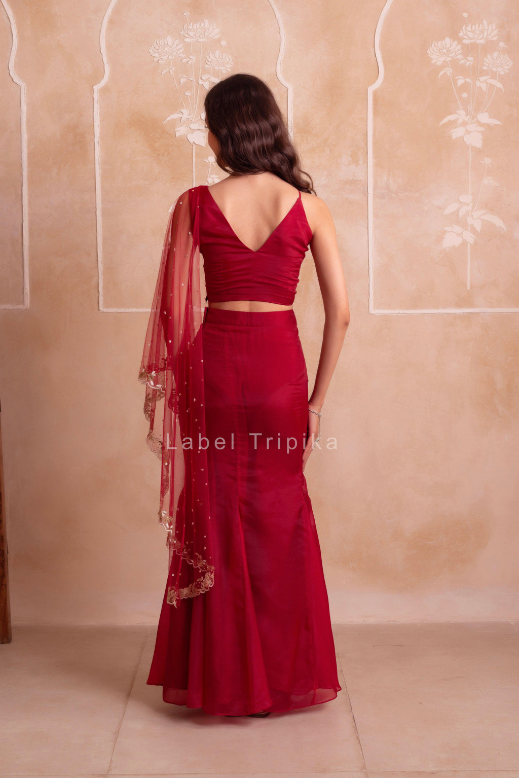 Red Fairy Handwork Organza Skirt Set - LabelTrpika | Premium Womens Wear