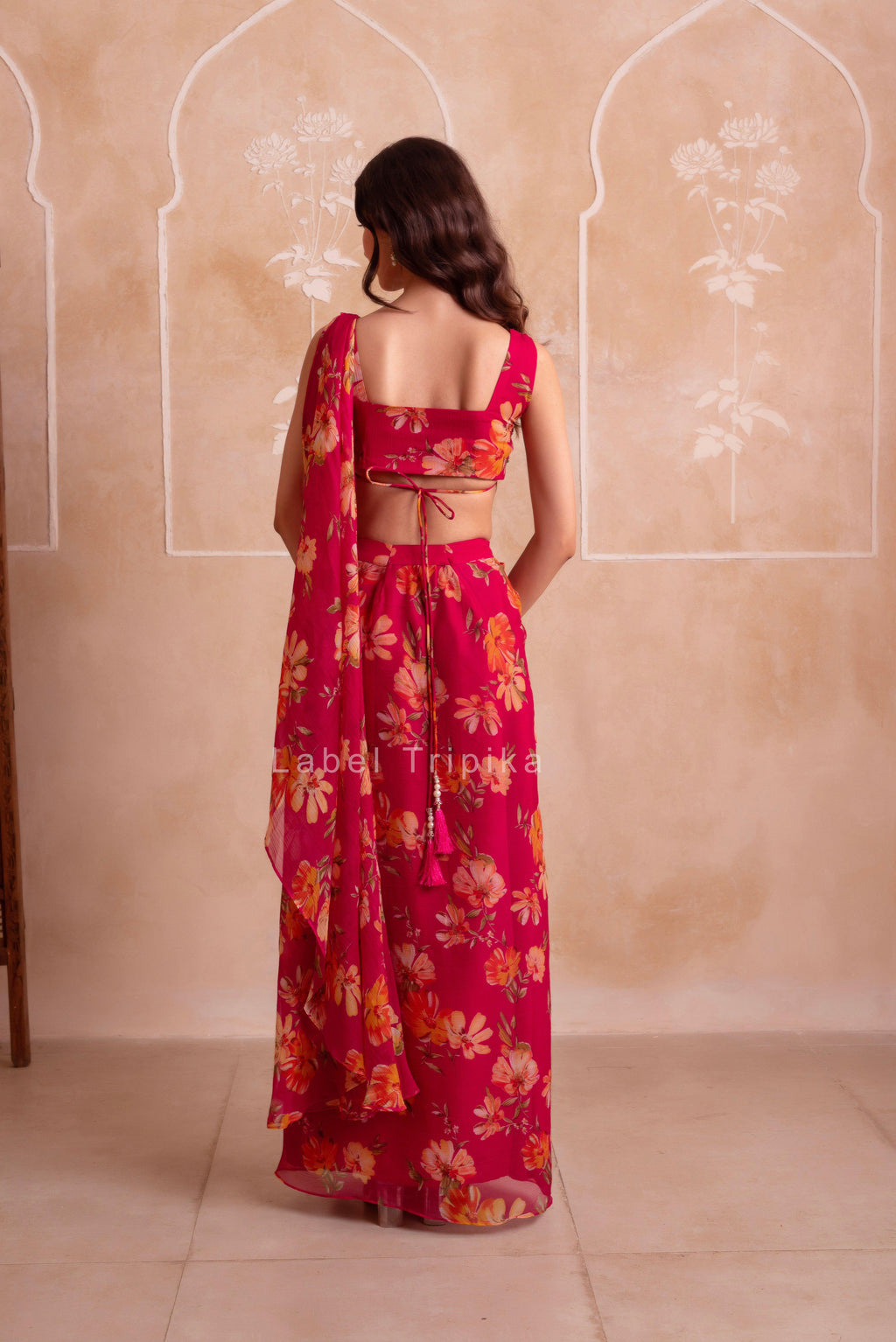 Pink Printed Chiffon Handwork Skirt Set - LabelTrpika | Premium Womens Wear