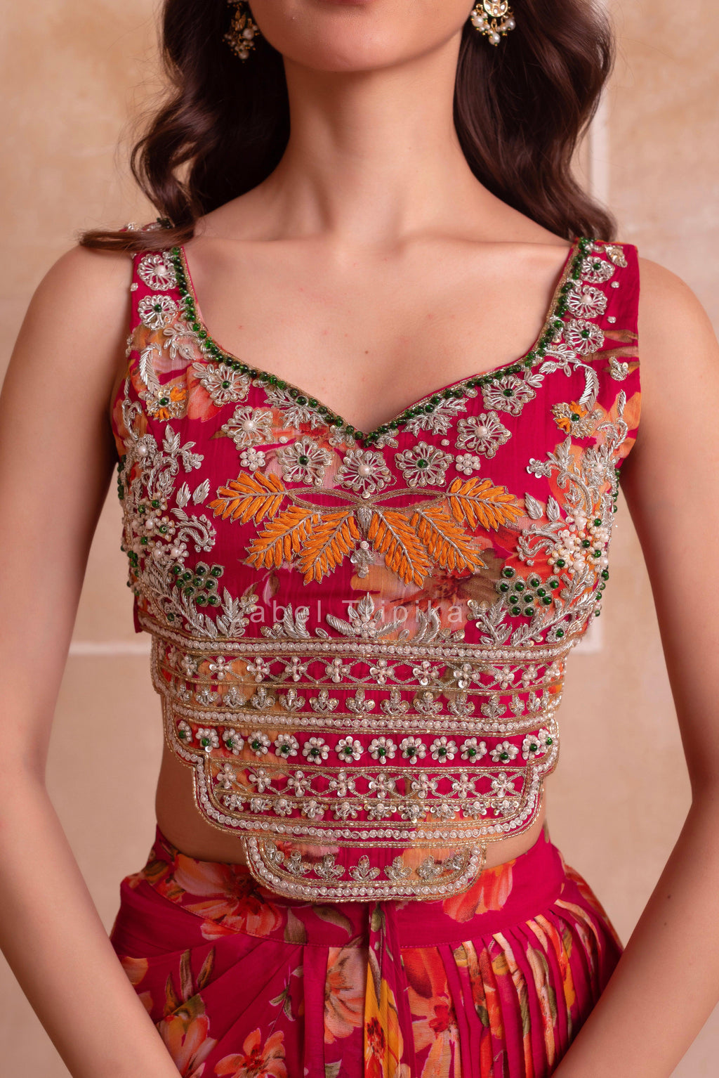 Pink Printed Chiffon Handwork Skirt Set - LabelTrpika | Premium Womens Wear