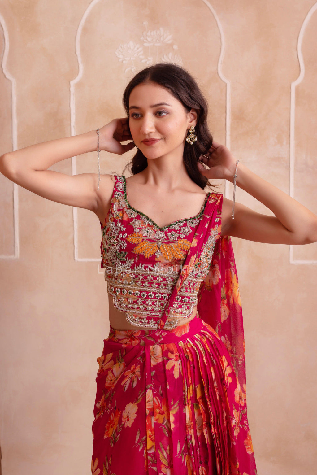 Pink Printed Chiffon Handwork Skirt Set - LabelTrpika | Premium Womens Wear