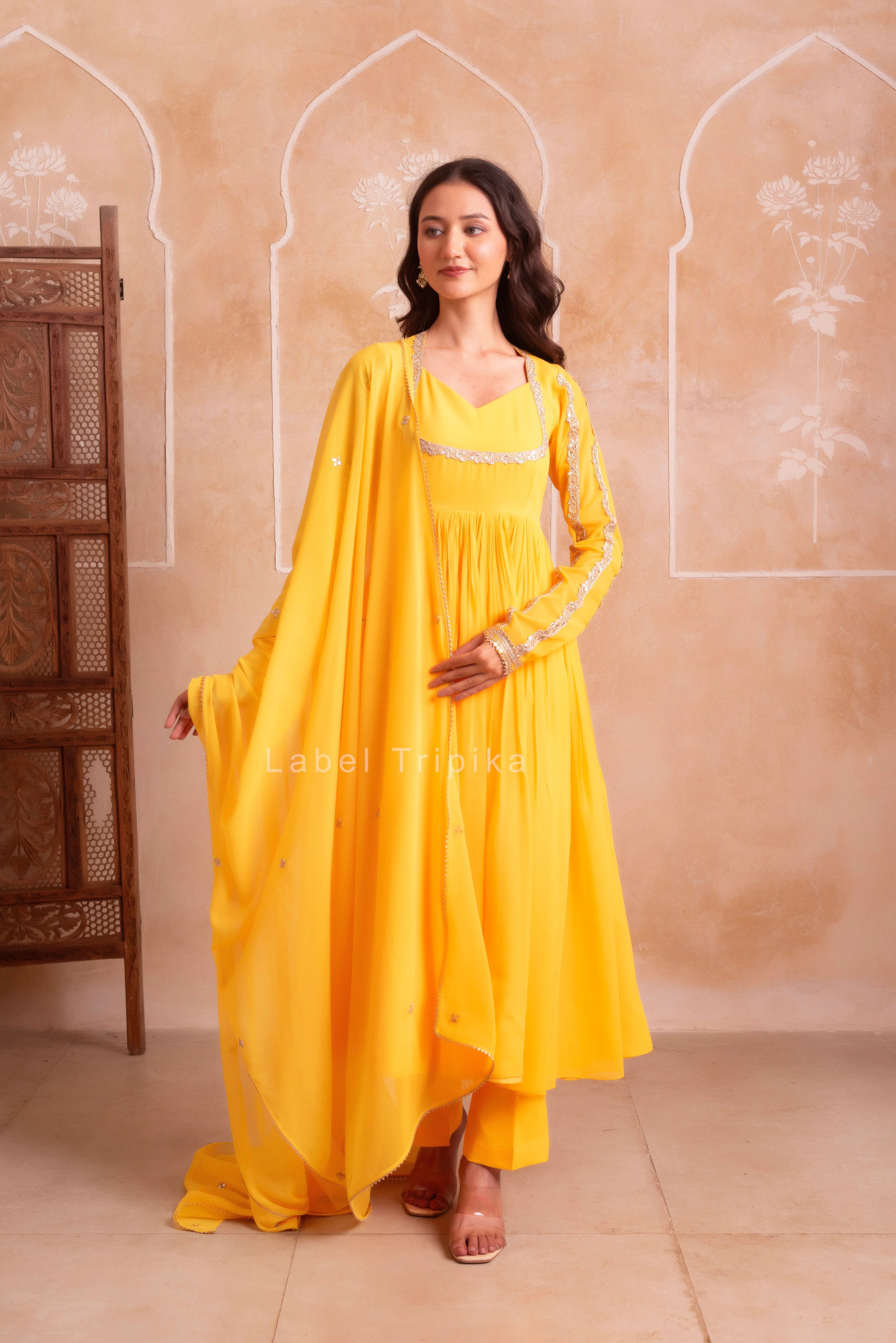 Yellow Georgette Gotapatti Anarkali Suit Set - LabelTrpika | Premium Womens Wear