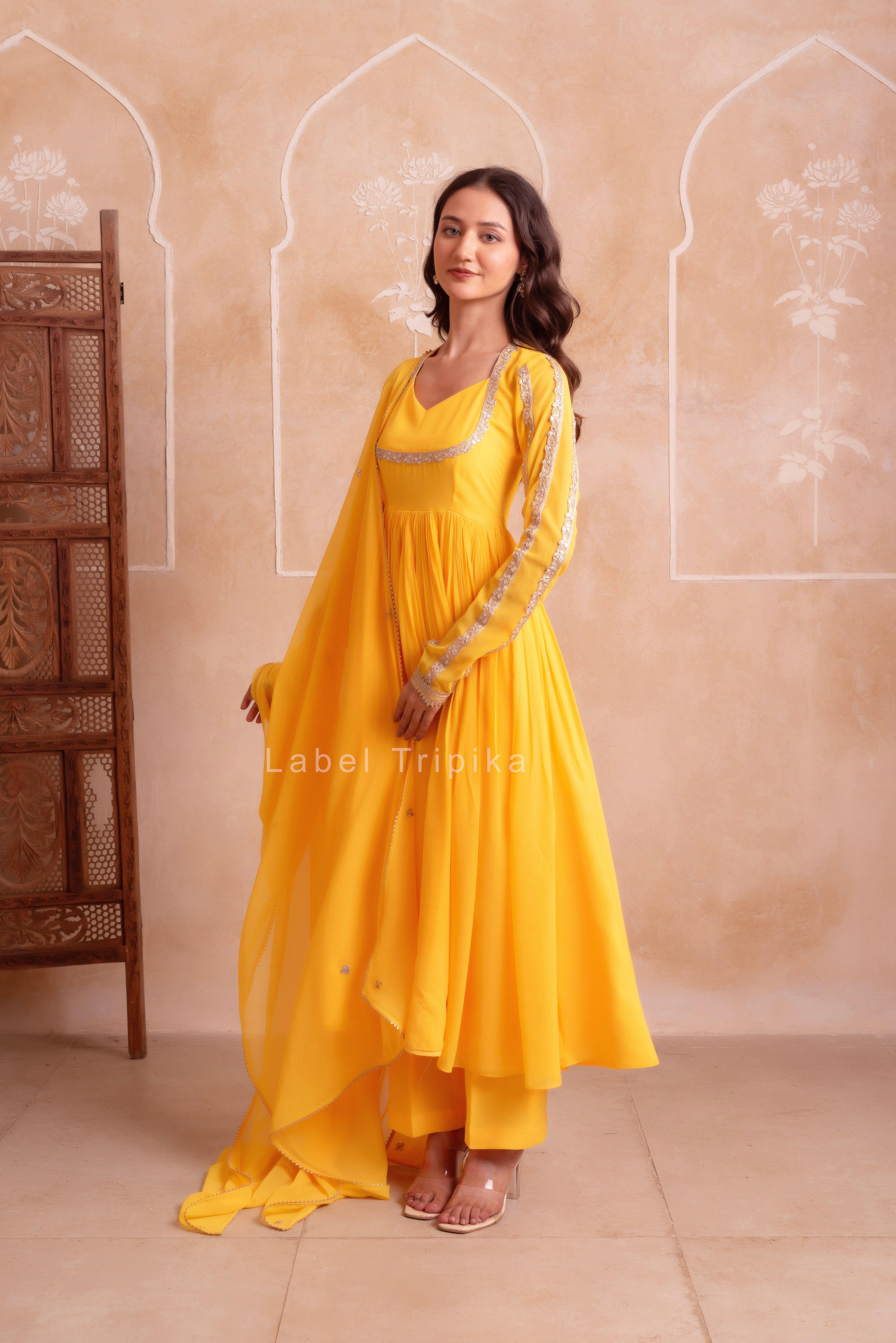 Yellow Georgette Gotapatti Anarkali Suit Set - LabelTrpika | Premium Womens Wear