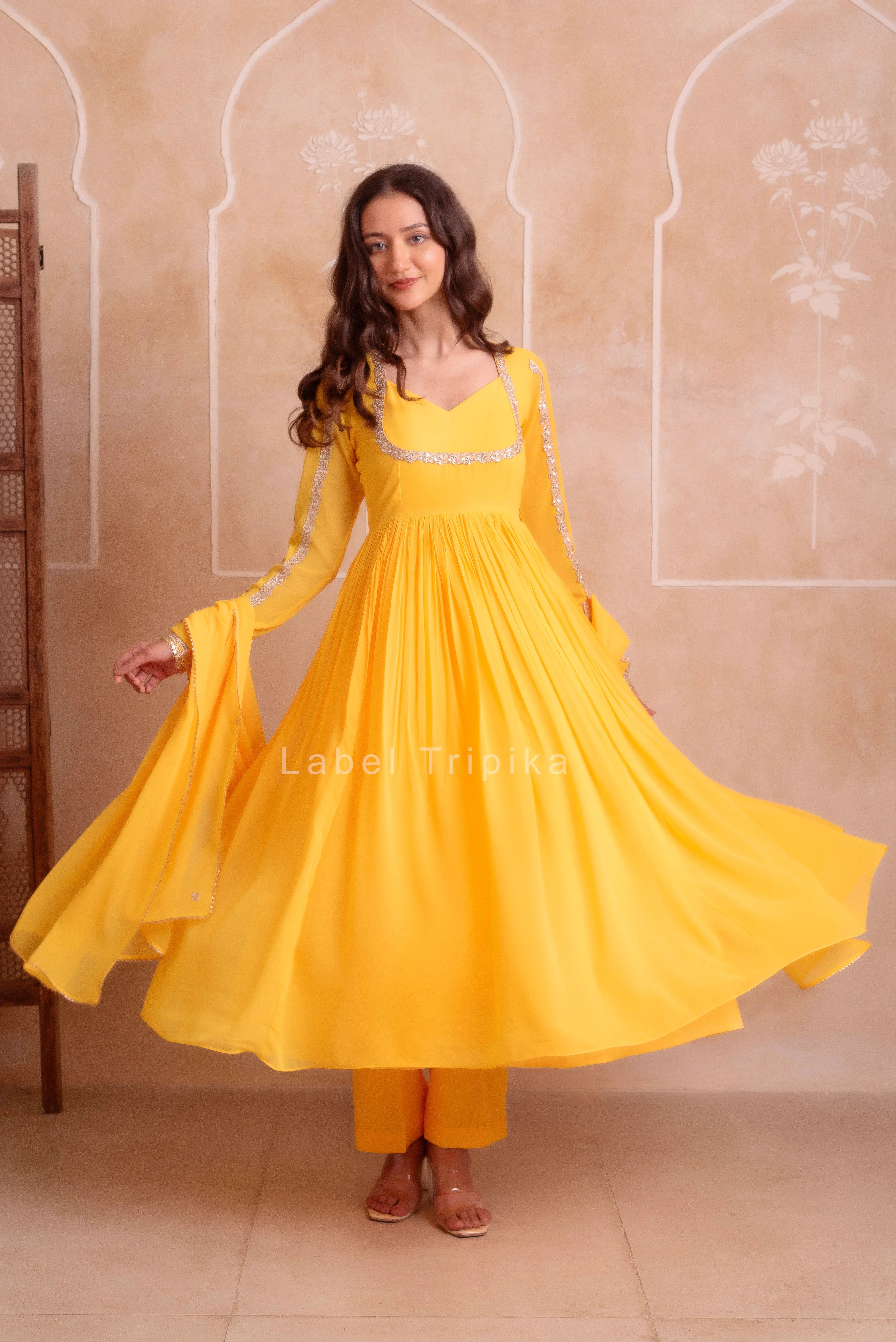 Yellow Georgette Gotapatti Anarkali Suit Set - LabelTrpika | Premium Womens Wear