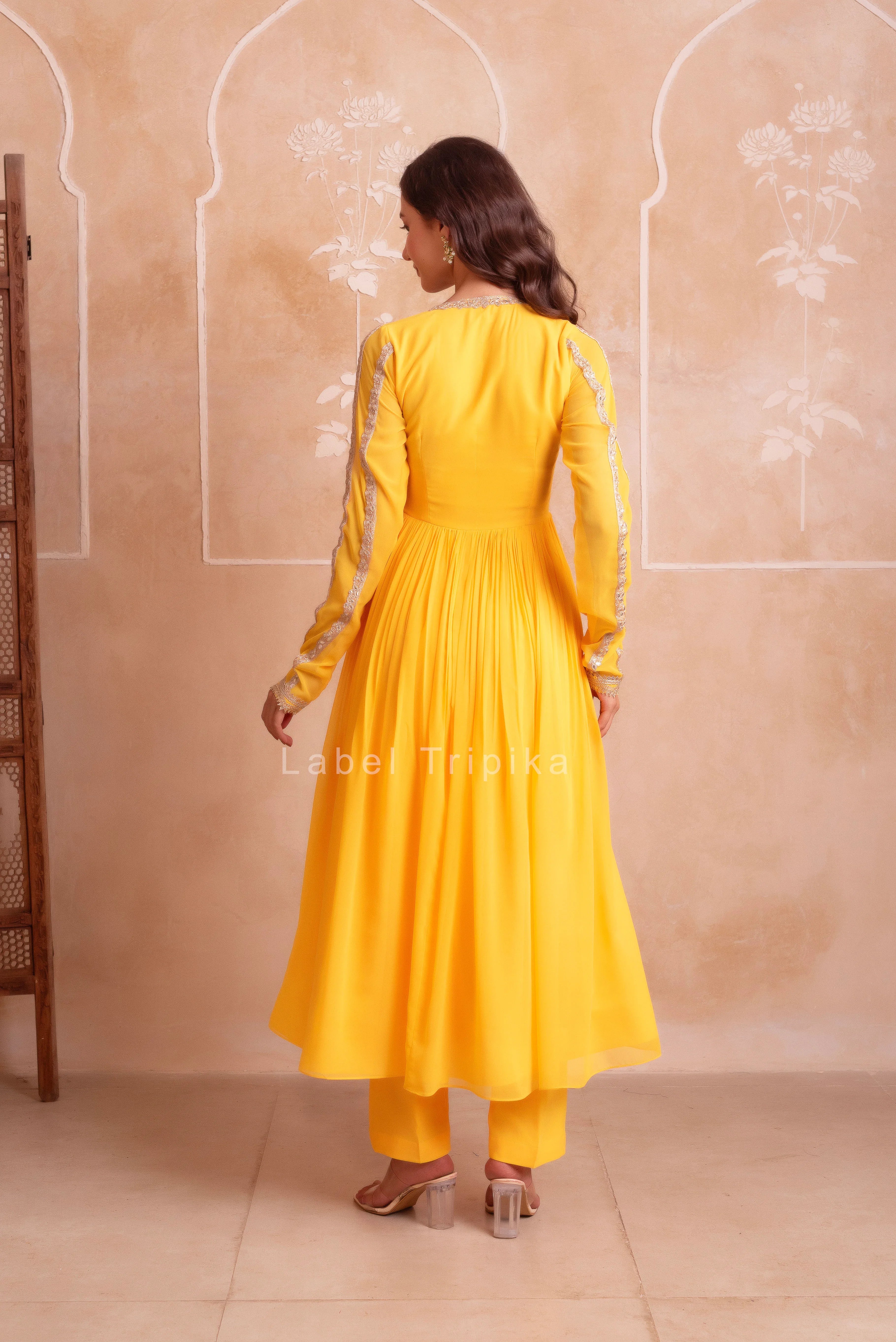 Yellow Georgette Gotapatti Anarkali Suit Set - LabelTrpika | Premium Womens Wear