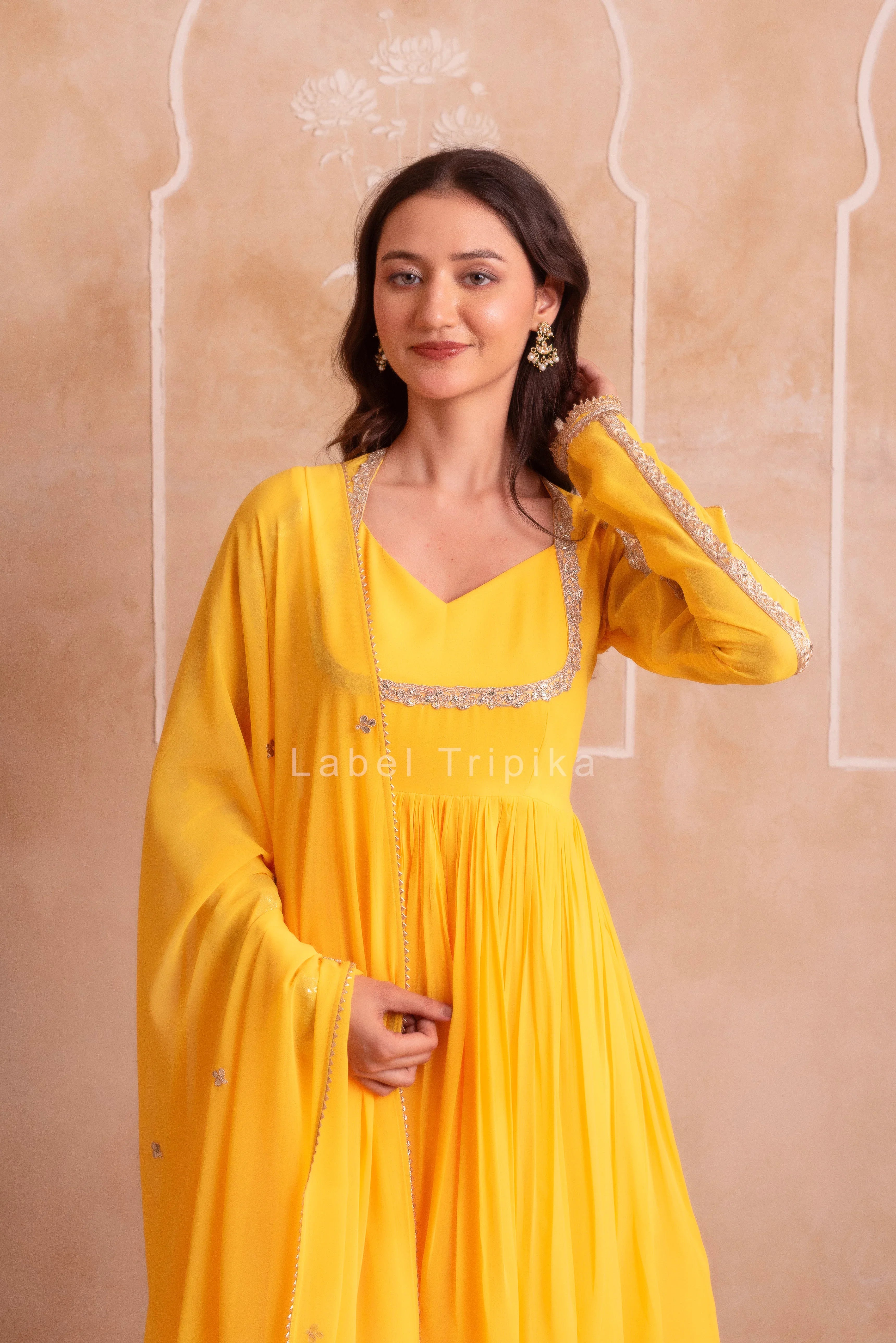 Yellow Georgette Gotapatti Anarkali Suit Set - LabelTrpika | Premium Womens Wear