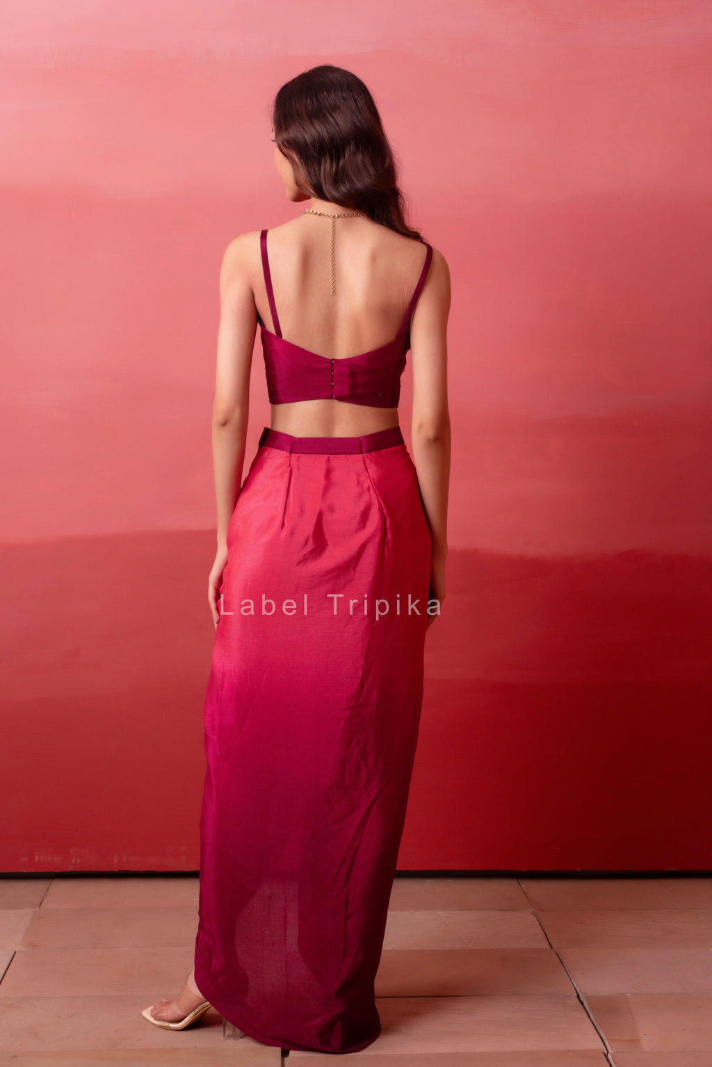 Pink Ombre Pre-Drape Skirt With Handwork Blouse & Ombre Dupatta - LabelTrpika | Premium Womens Wear