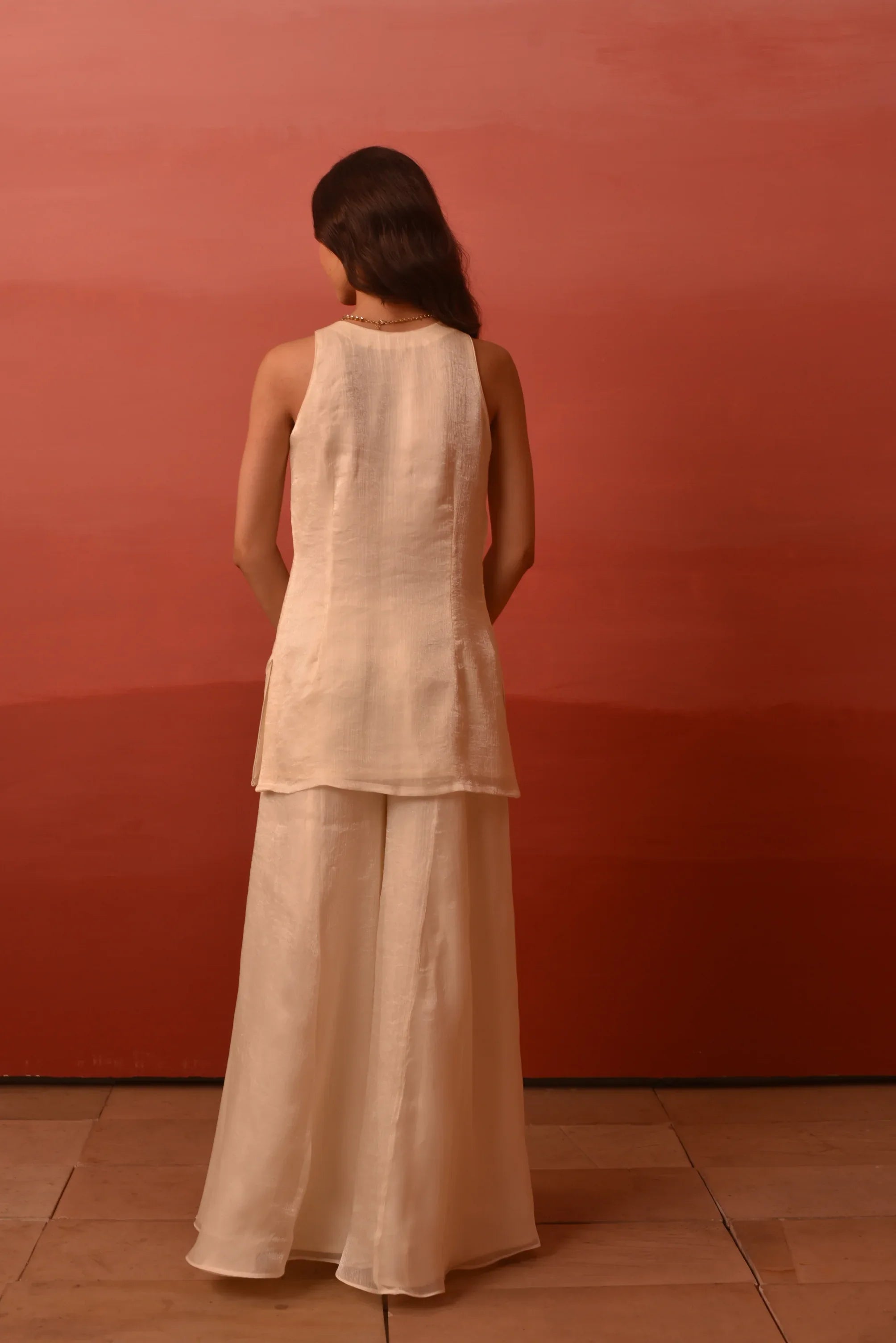 White Handwork Kurta Palazzo Set With Organza Dupatta - LabelTrpika | Premium Womens Wear