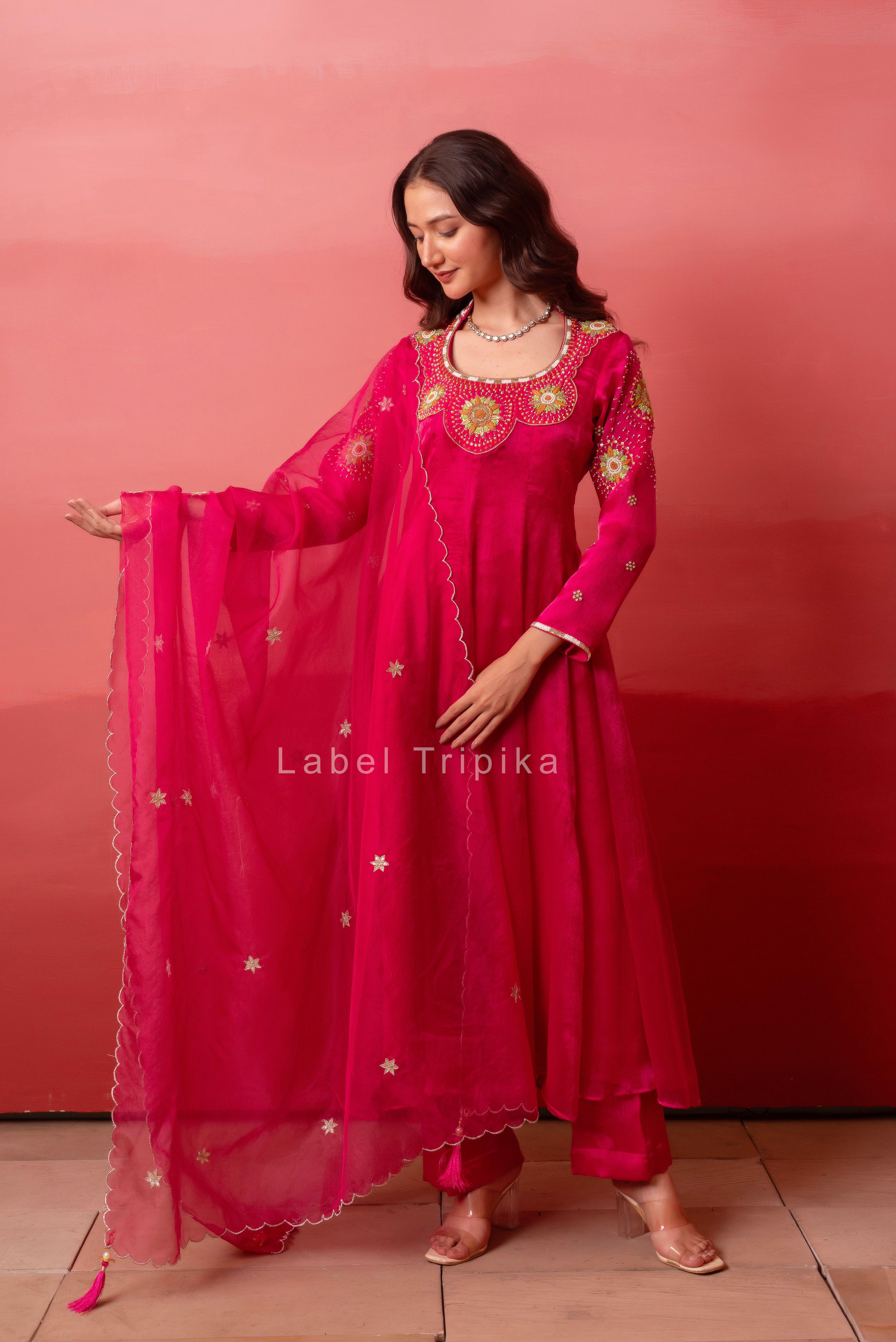 Rani Organza Handwork Anarkali Set With Organza Dupatta - LabelTrpika | Premium Womens Wear