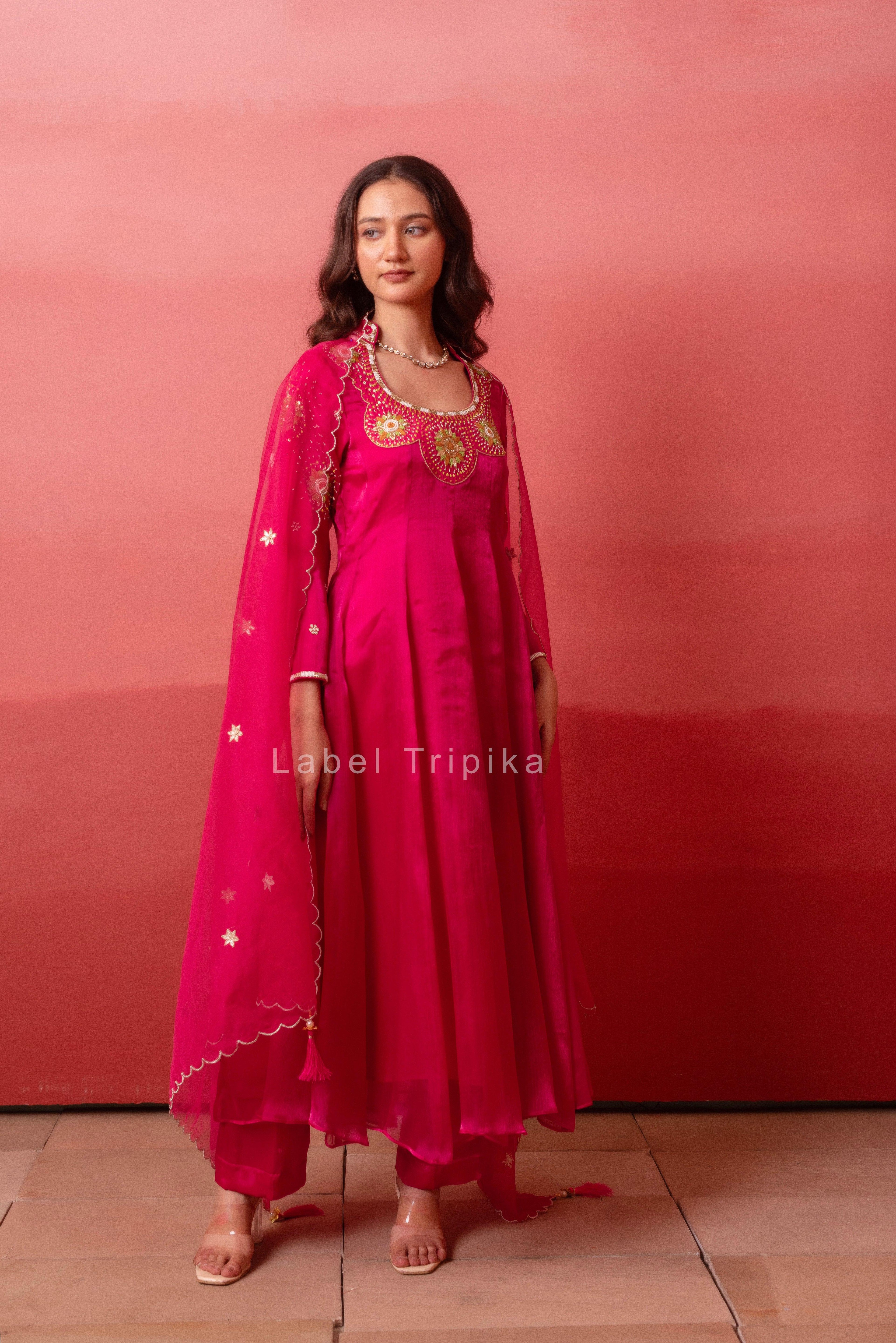 Rani Organza Handwork Anarkali Set With Organza Dupatta - LabelTrpika | Premium Womens Wear