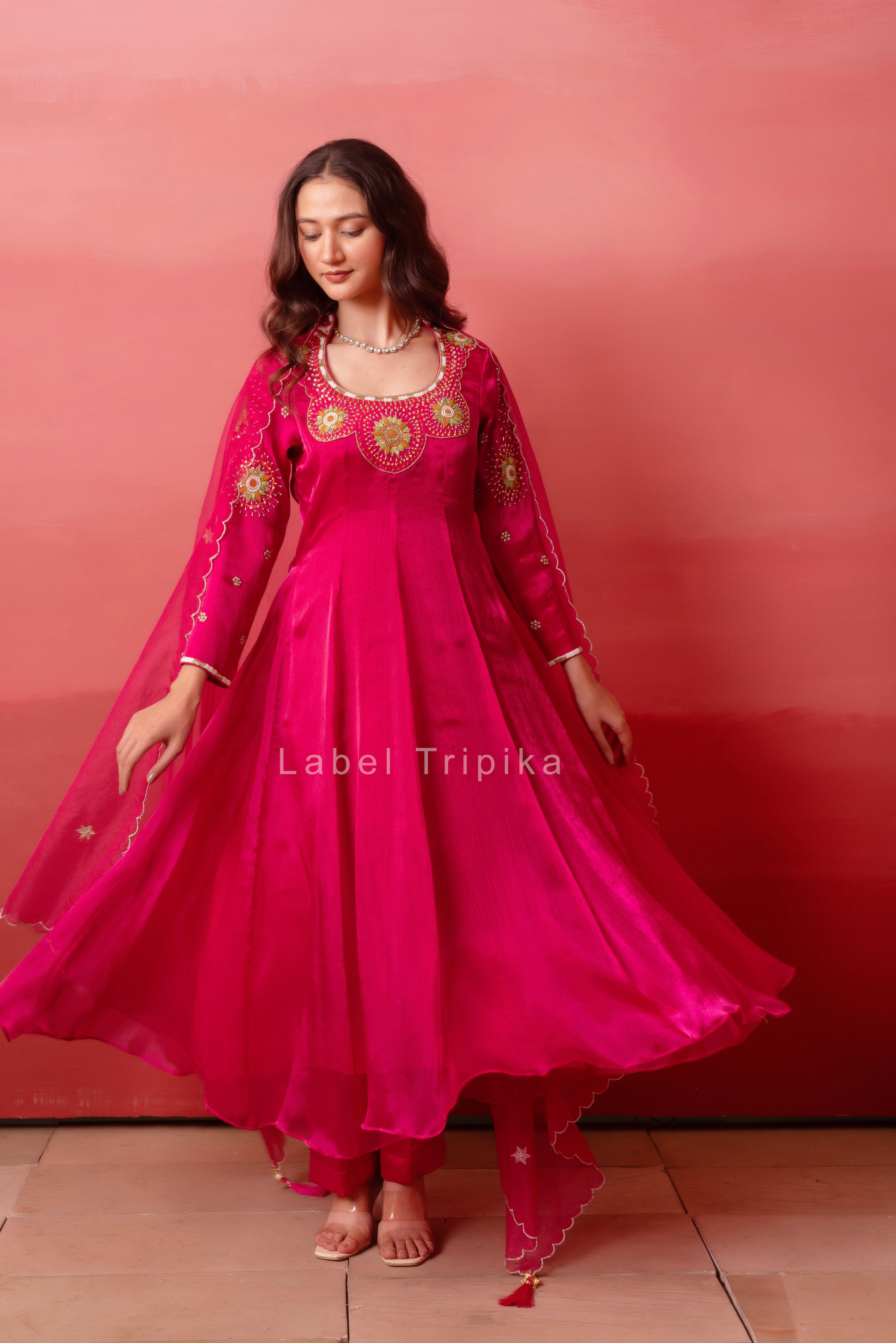 Rani Organza Handwork Anarkali Set With Organza Dupatta - LabelTrpika | Premium Womens Wear