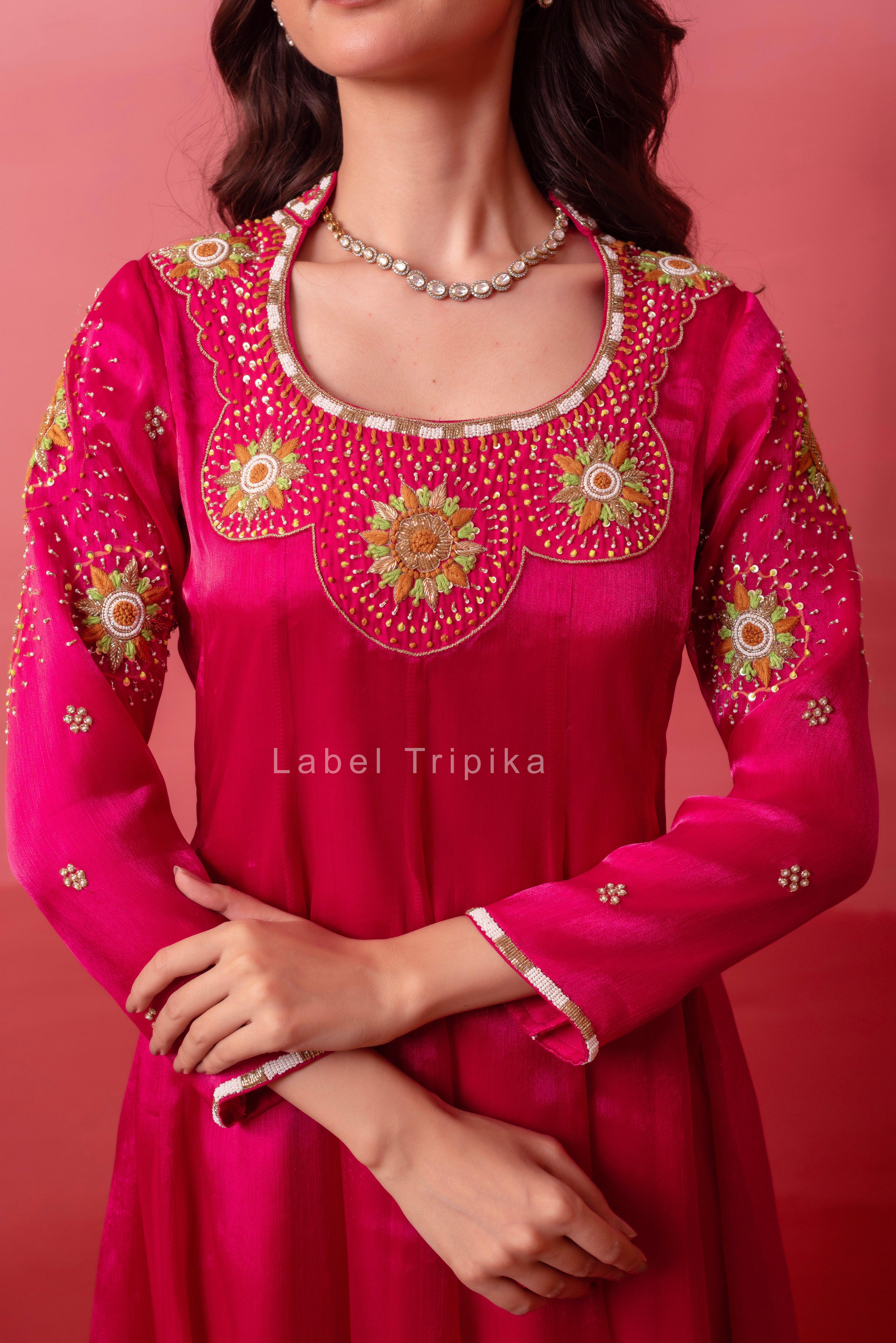 Rani Organza Handwork Anarkali Set With Organza Dupatta - LabelTrpika | Premium Womens Wear