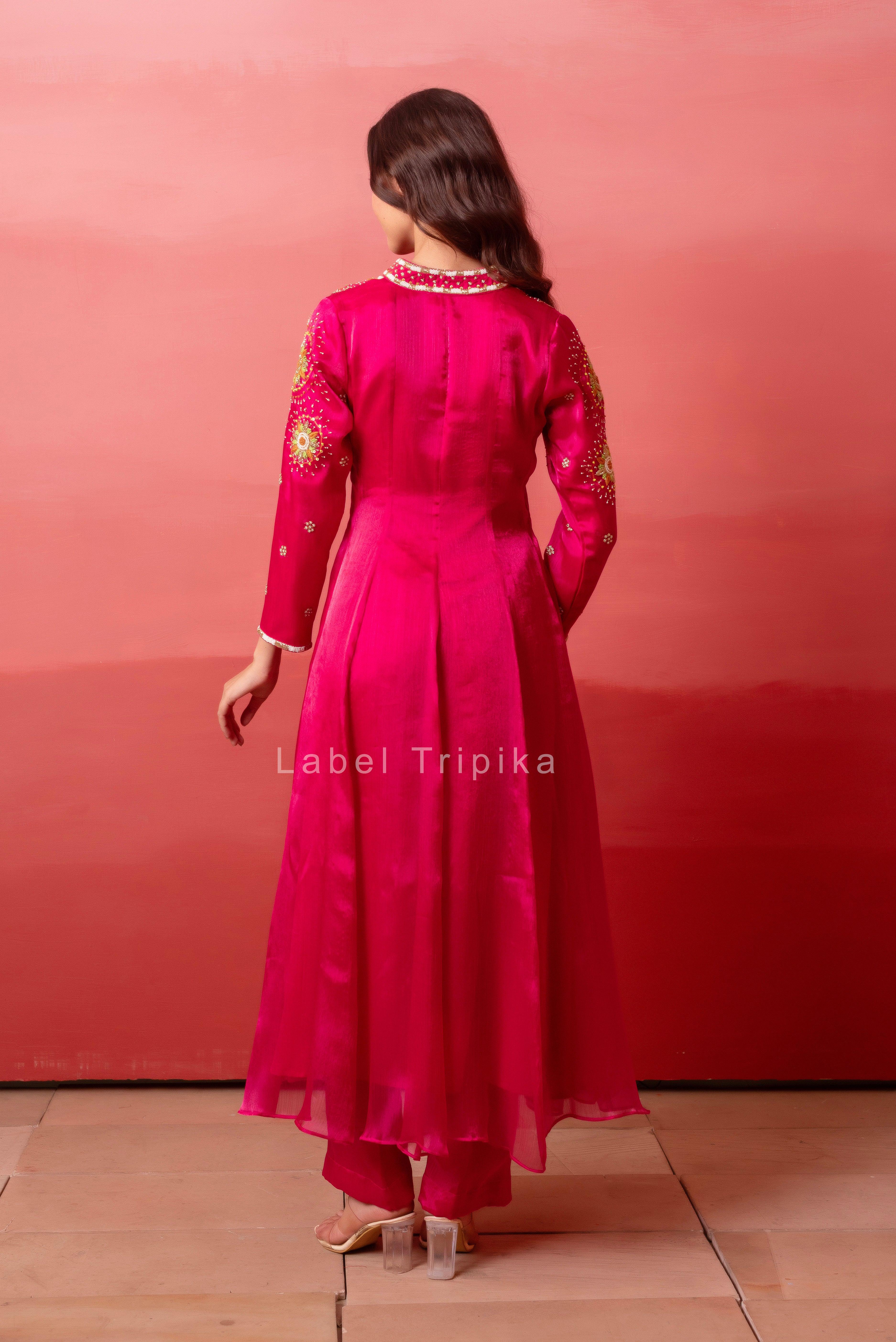 Rani Organza Handwork Anarkali Set With Organza Dupatta - LabelTrpika | Premium Womens Wear