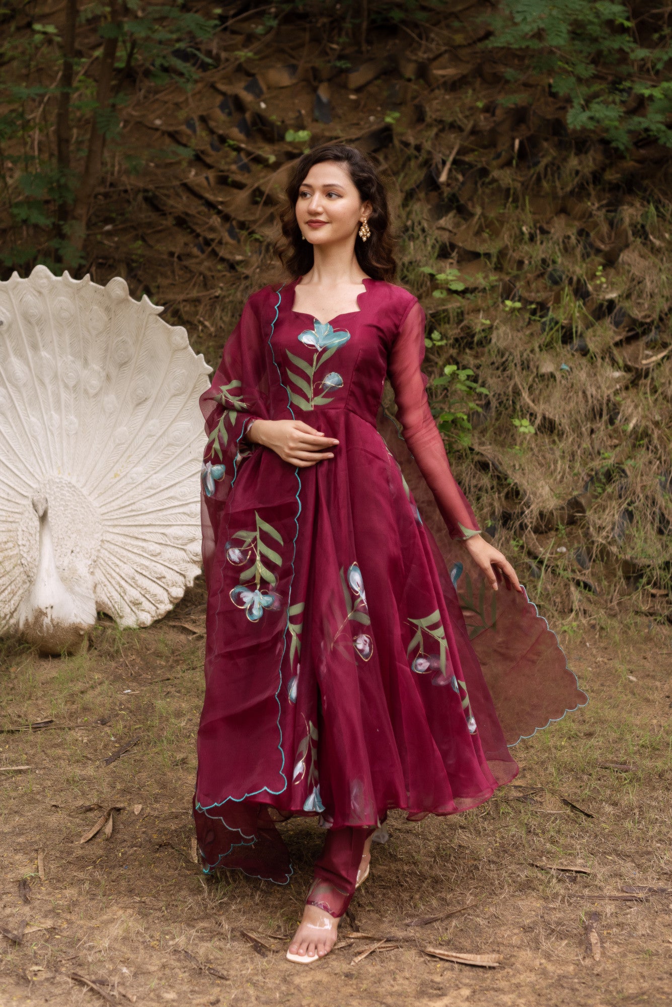 Maroon Handpainted Anarkali Suit Set