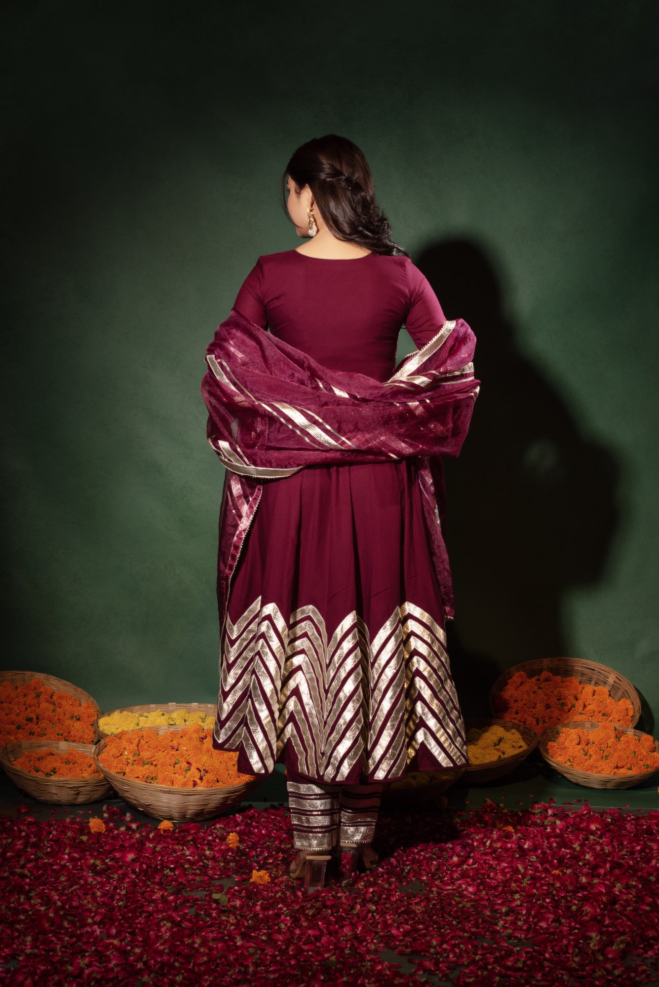 Wine Gotapatti Anarkali Suit Set