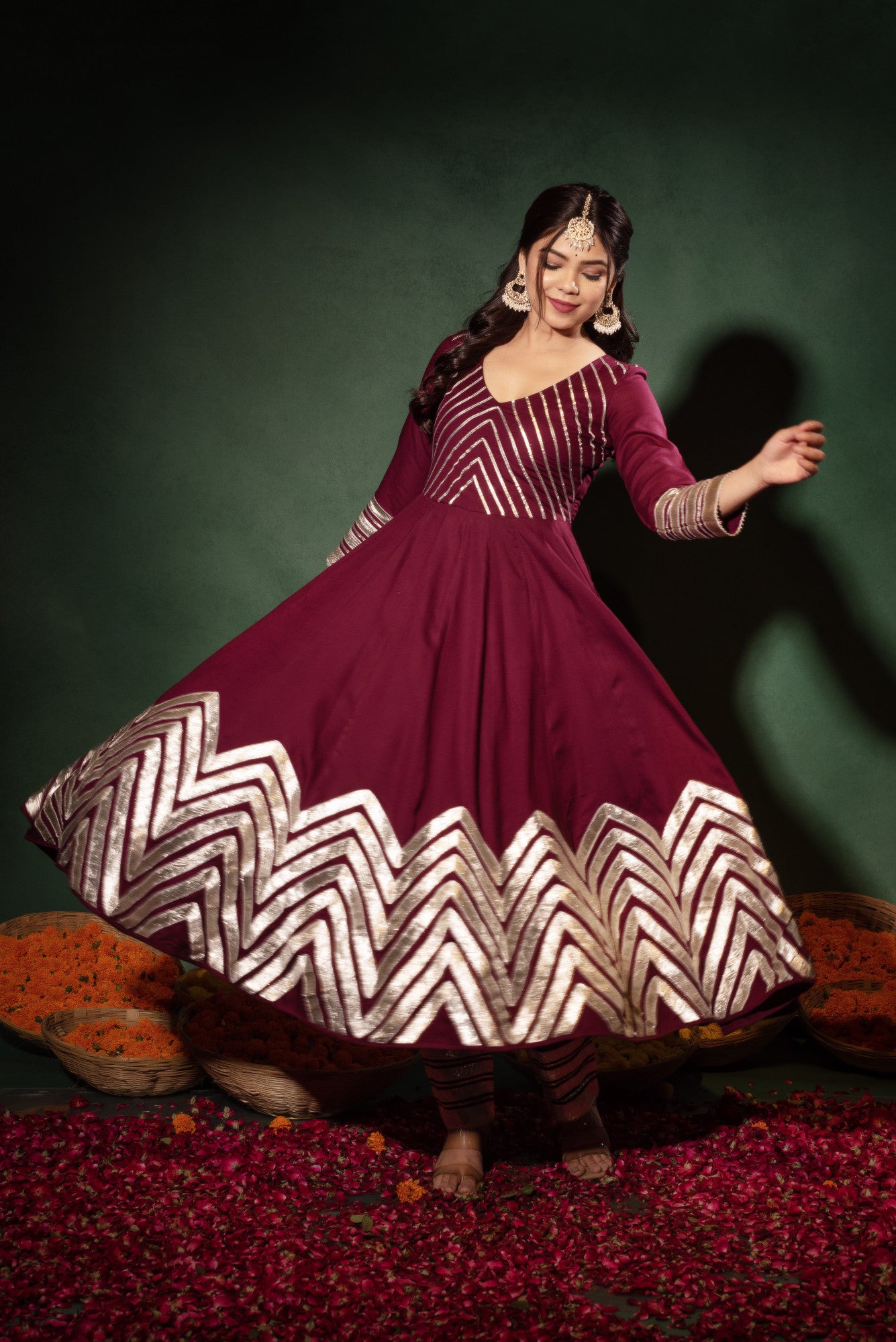 Wine Gotapatti Anarkali Suit Set